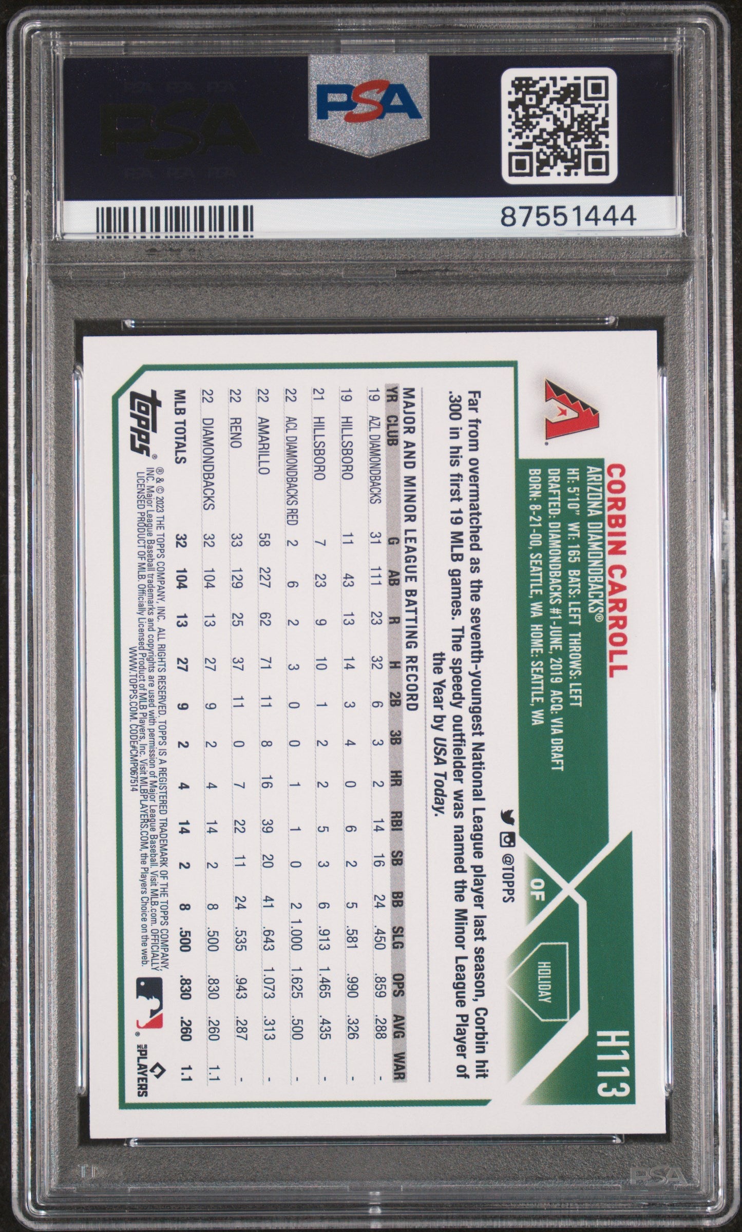 2023 Topps Holiday Corbin Carroll #H113 SP PSA 10