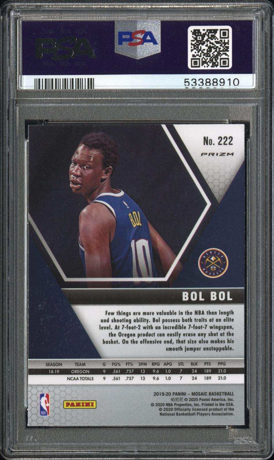 2019 Panini Mosaic Bol Bol #222 Genesis PSA 10