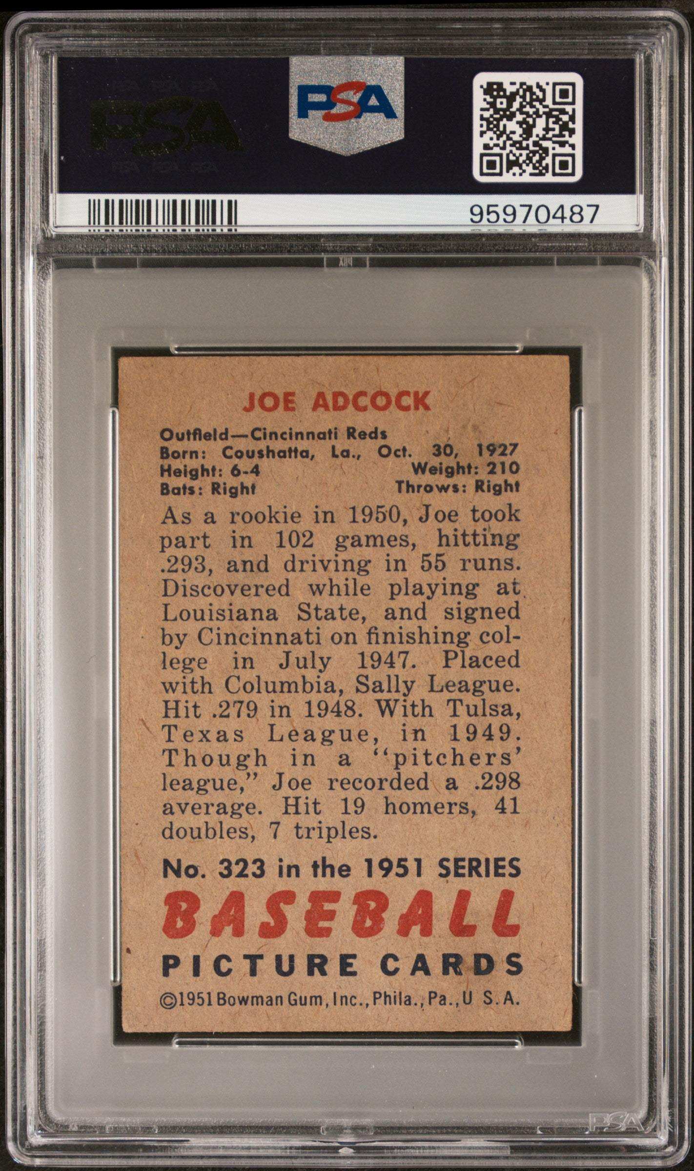 1951 Bowman Joe Adcock #323 PSA 4