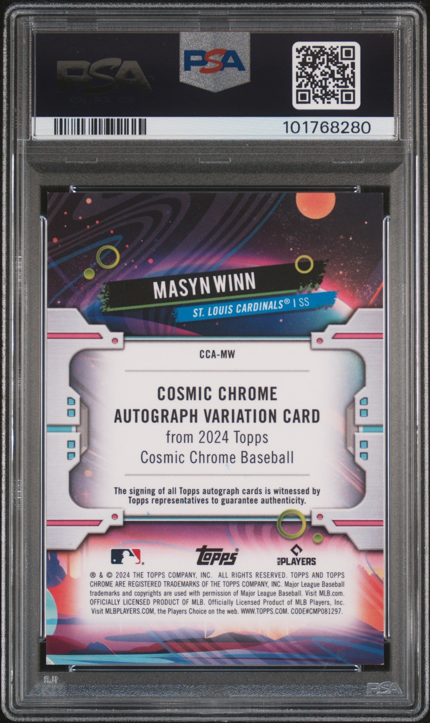 2024 Topps Chrome Cosmic Cosmic Chrome Autographs Masyn Winn #MW Green Space Dust Ref PSA 8