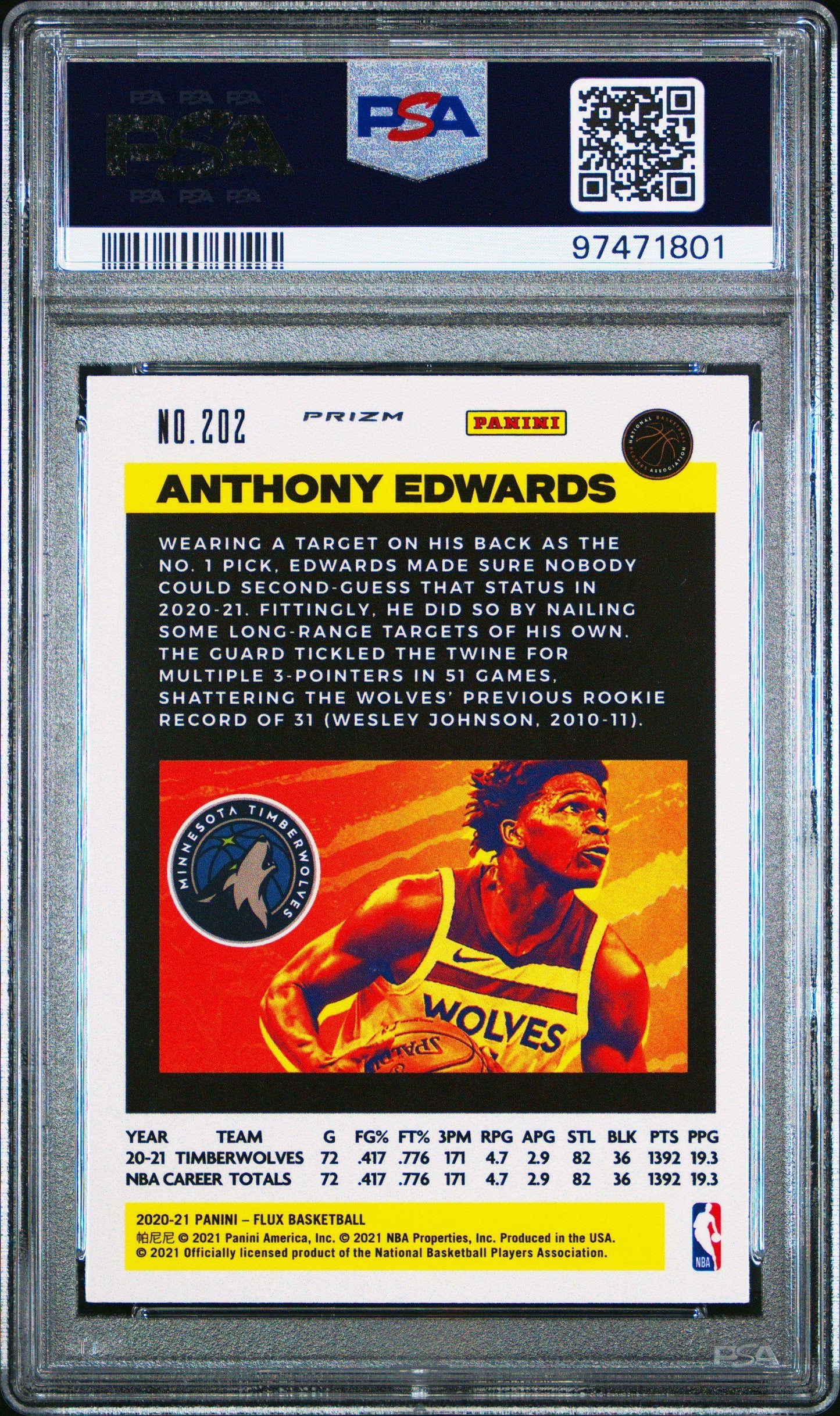 2020 Panini Flux Anthony Edwards #202 Pulsar PSA 10