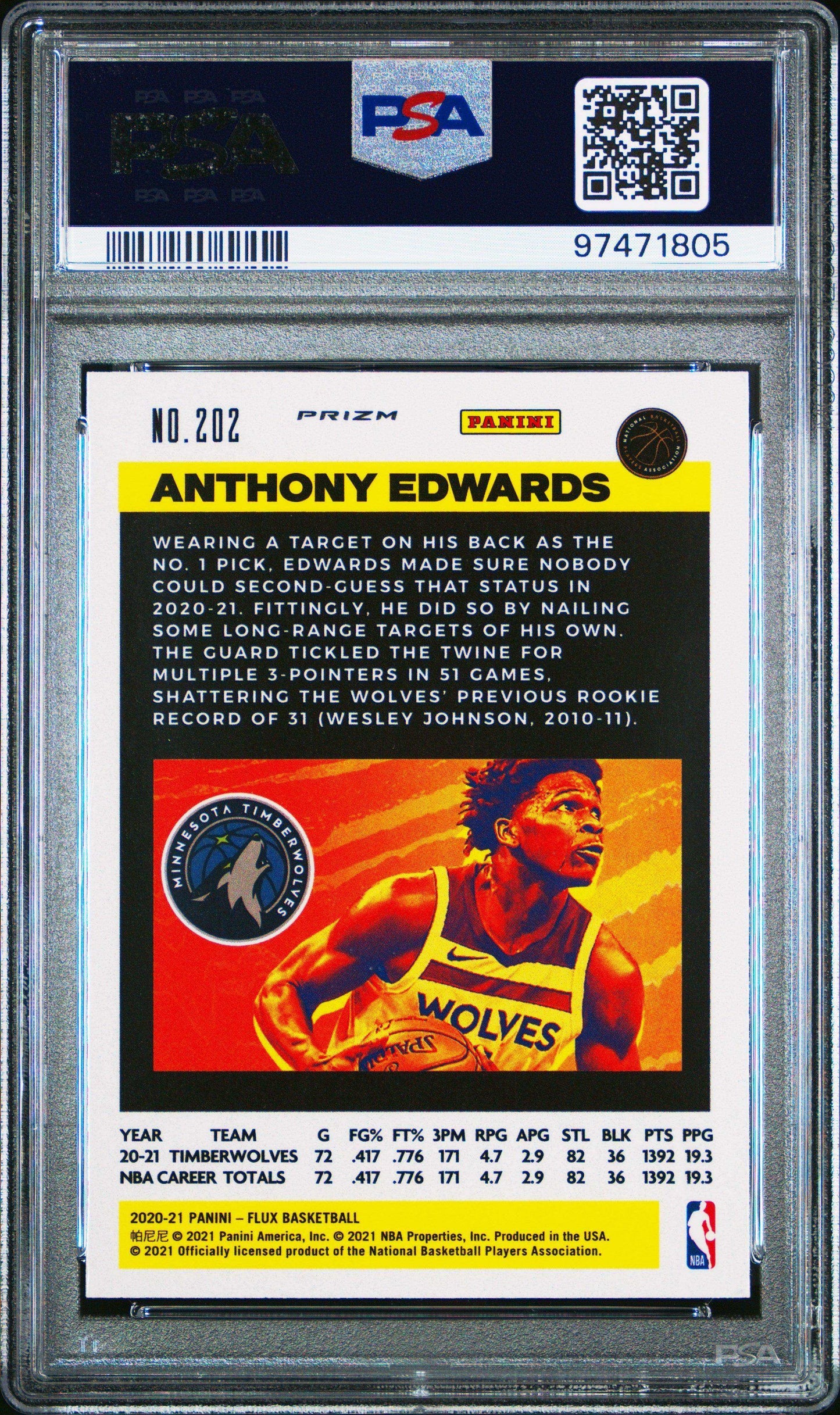 2020 Panini Flux Anthony Edwards #202 Pulsar PSA 10