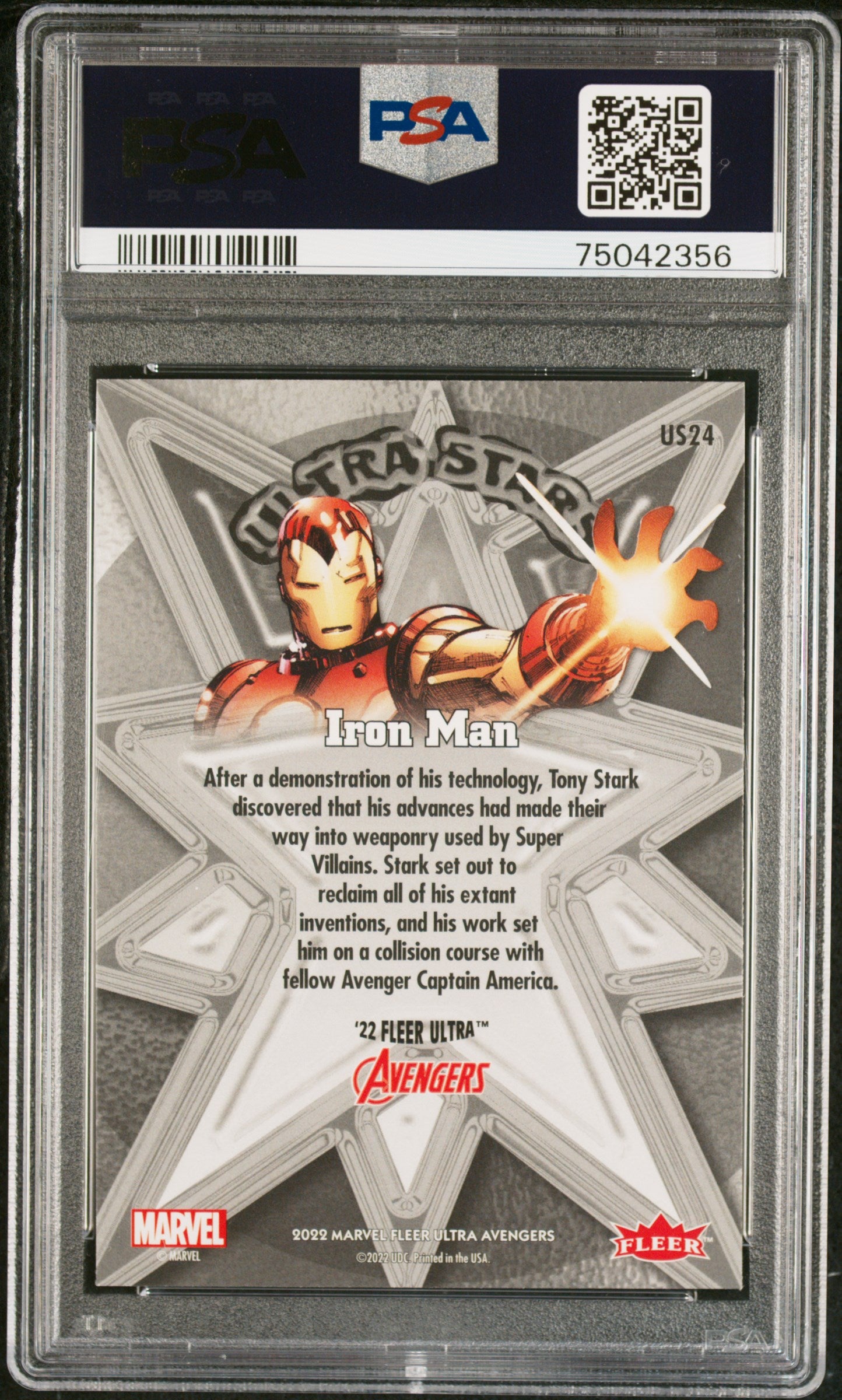 2022 Fleer Ultra Avengers Ultra Stars Iron Man #US24 PSA 8