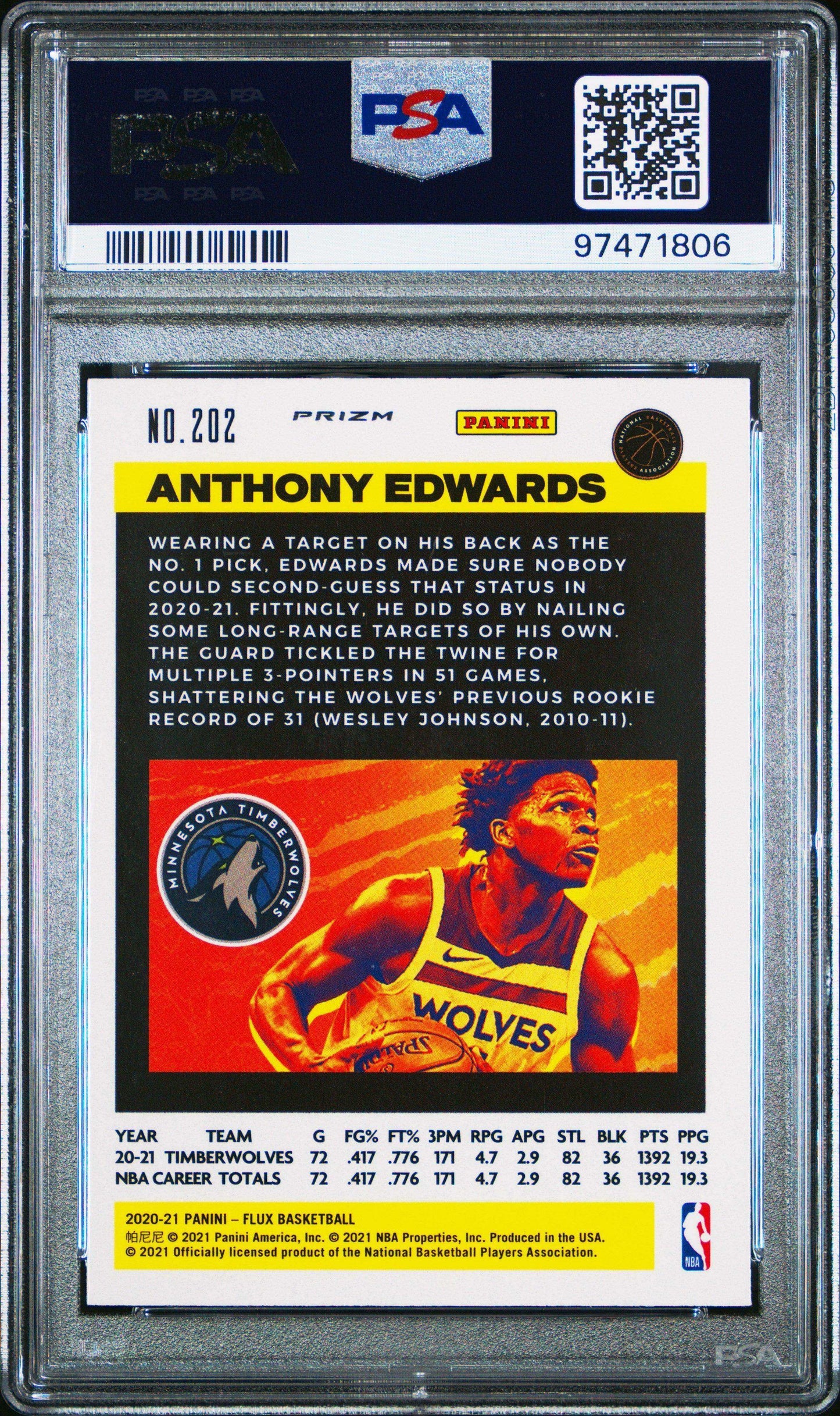 2020 Panini Flux Anthony Edwards #202 Pulsar PSA 10