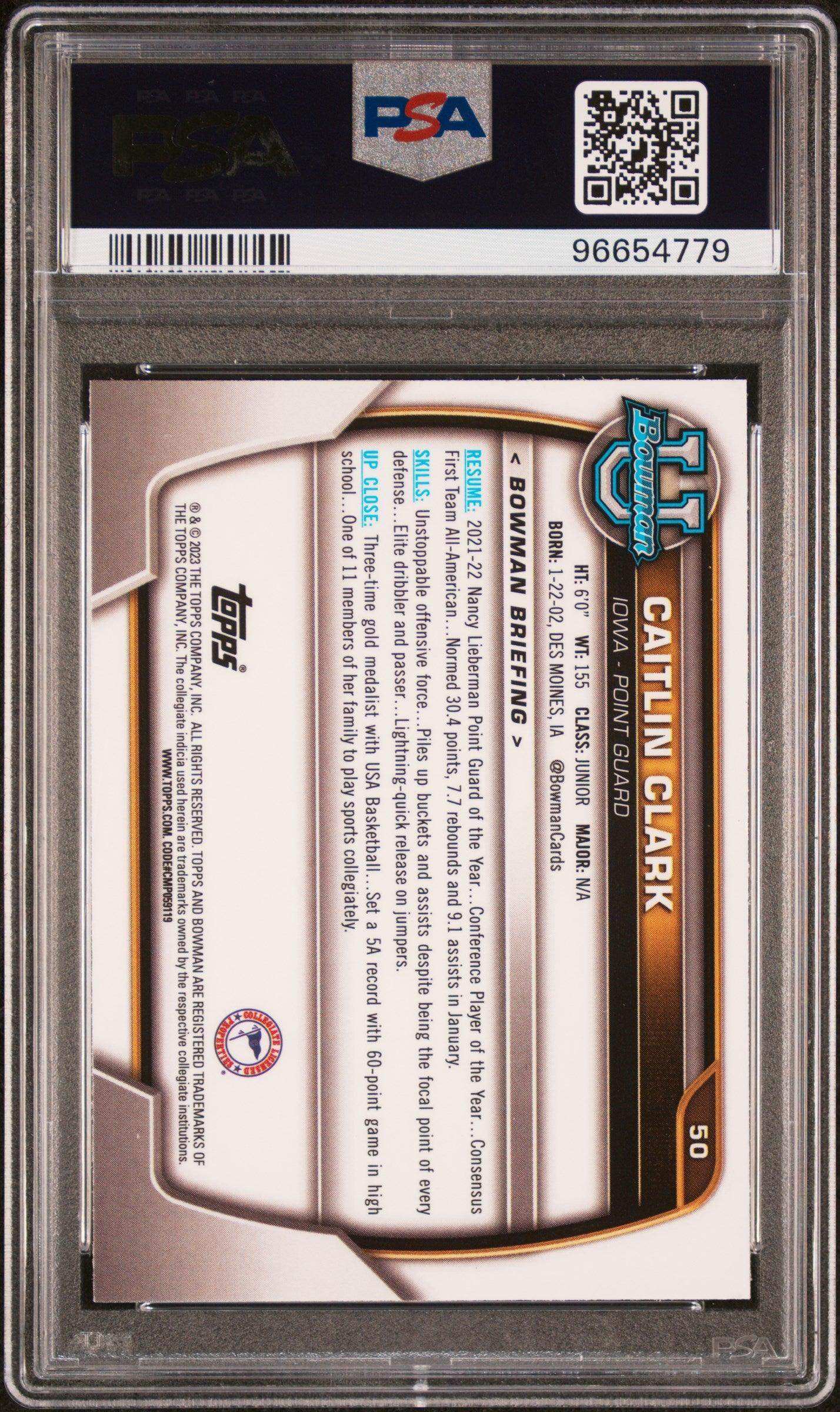 2022 Bowman Chrome University Caitlin Clark #50 PSA 10