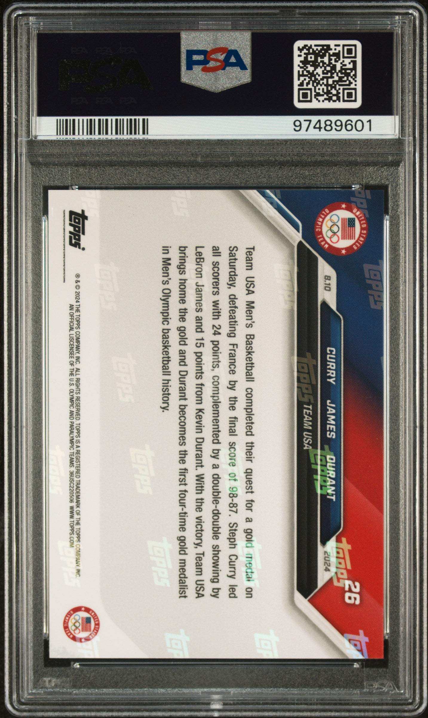 2024 Topps Now Olympic Games Durant James Curry #26 Blue PSA 8