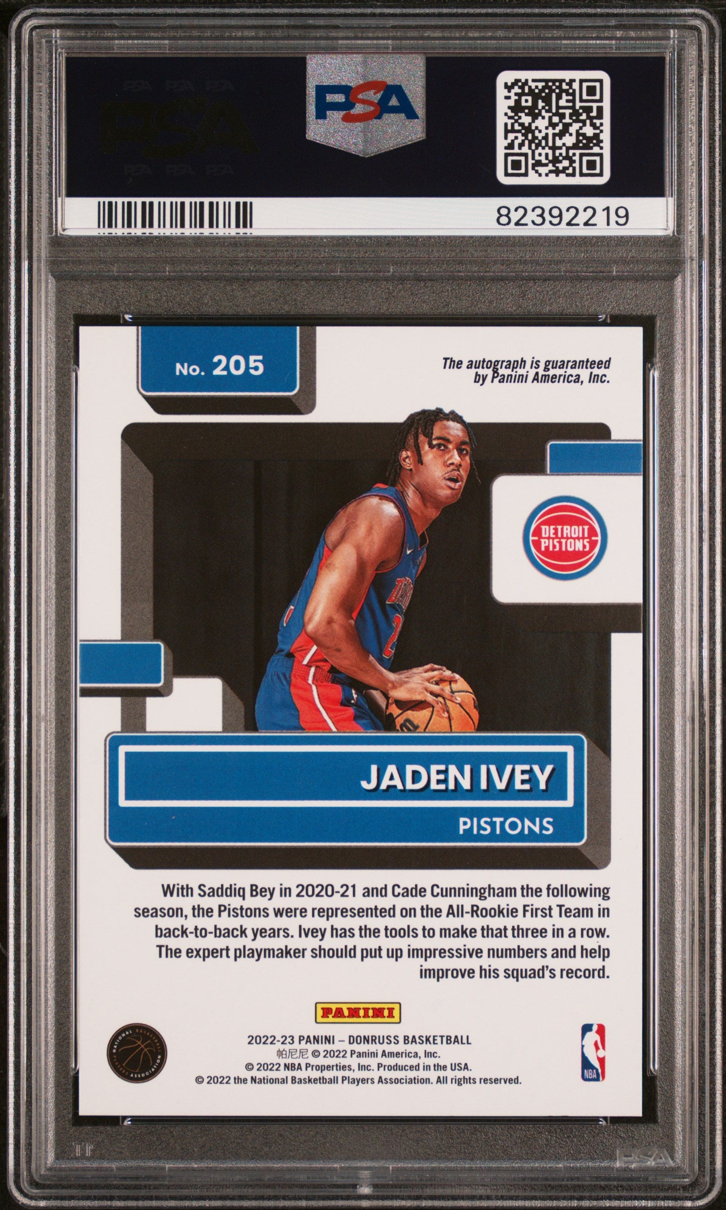 2022 Panini Donruss Jaden Ivey #205 Rated Rookie SIG Choice PSA 10