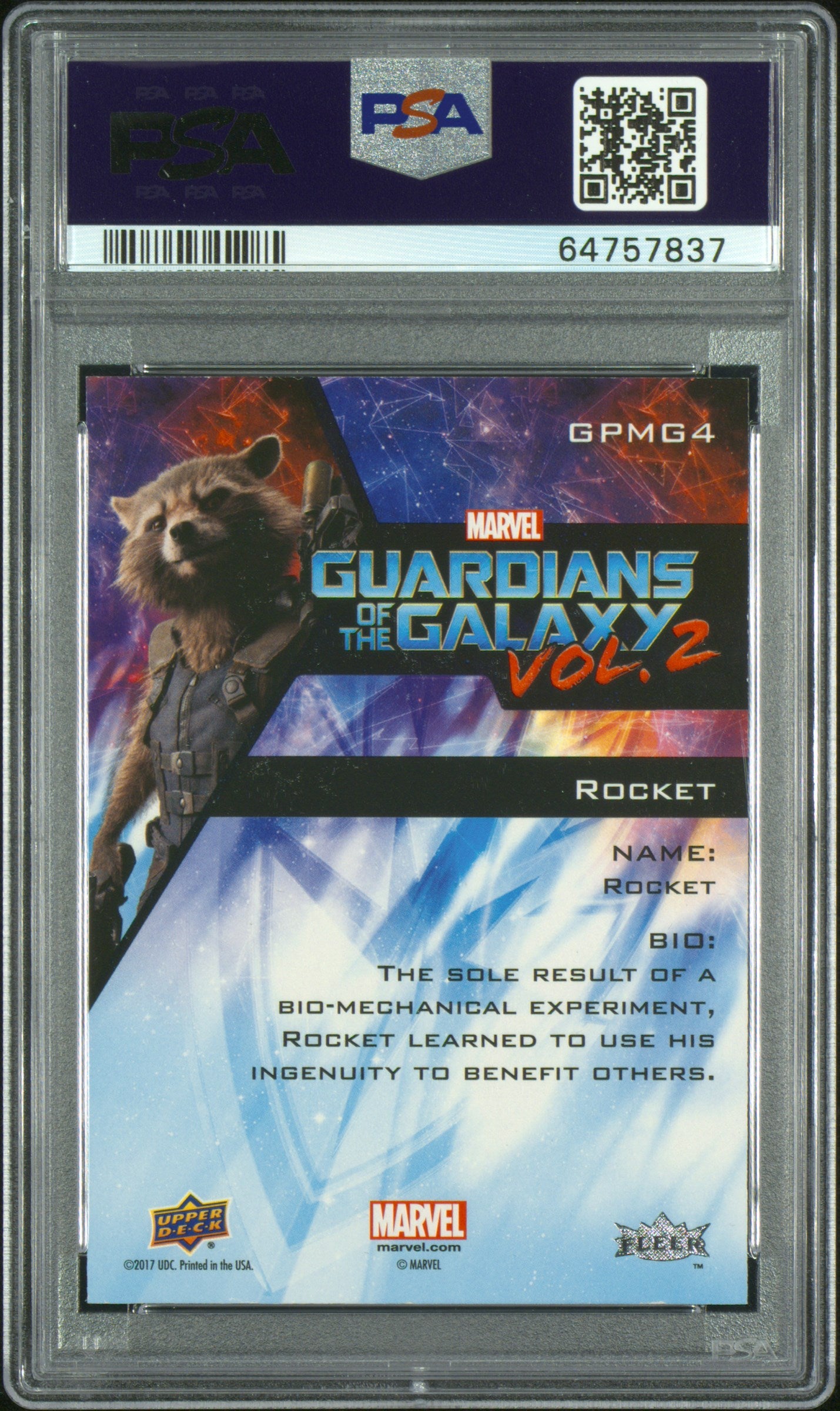 2017 Upper Deck Guardians Of The Galaxy Vol. 2 Precious Metal Gems Rocket #GPMG4 PSA 8