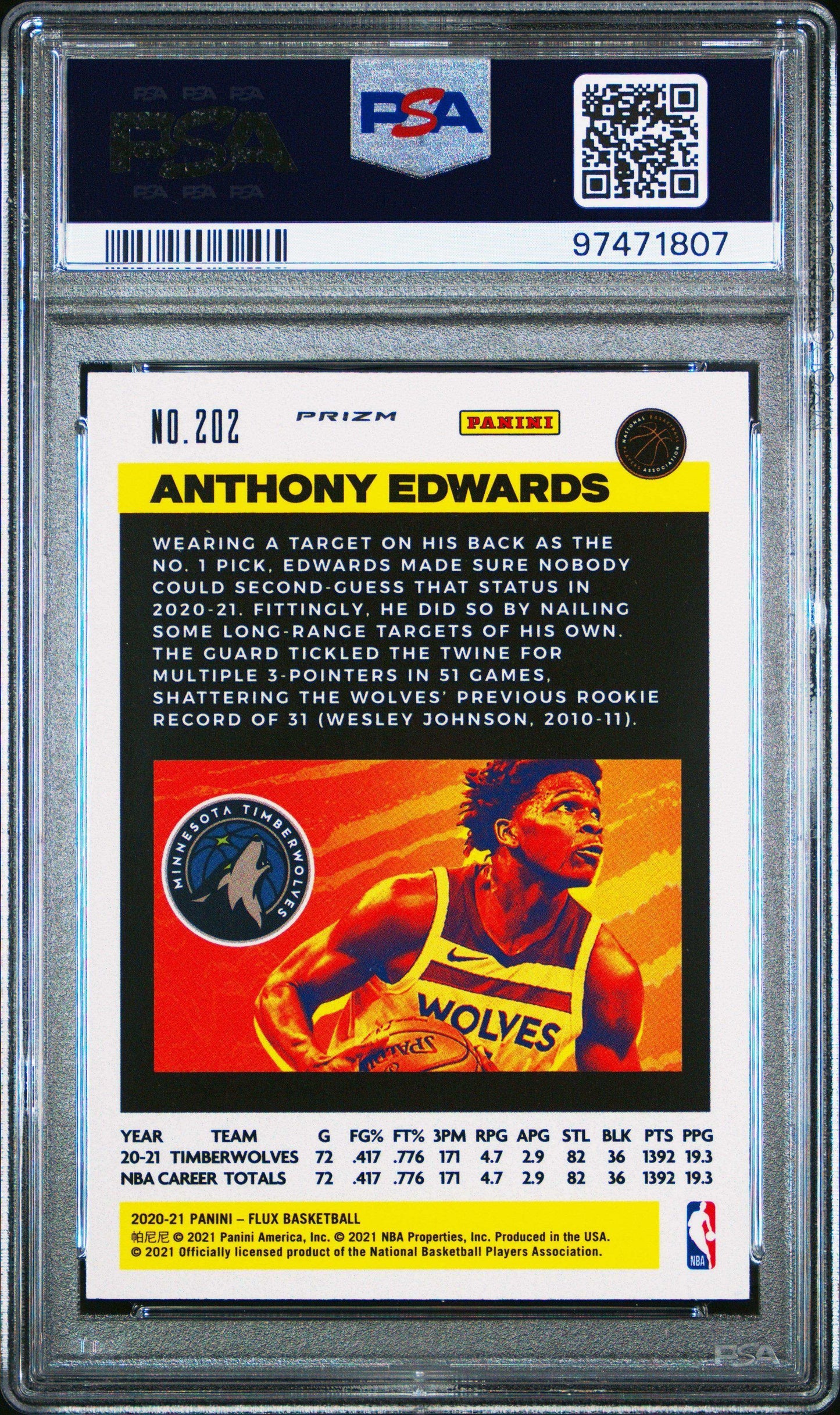 2020 Panini Flux Anthony Edwards #202 Pulsar PSA 10