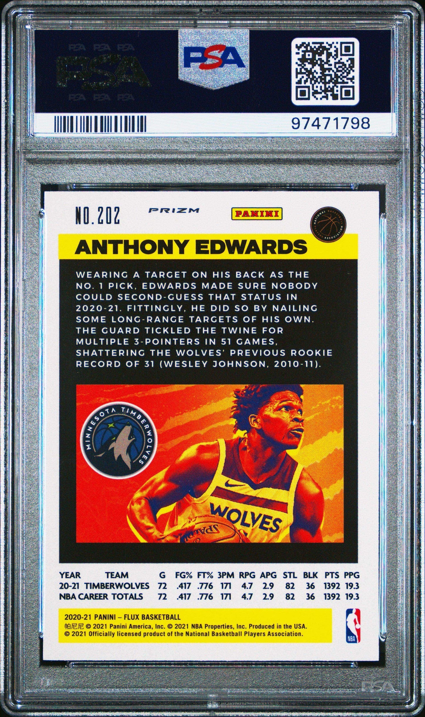 2020 Panini Flux Anthony Edwards #202 Pulsar PSA 10