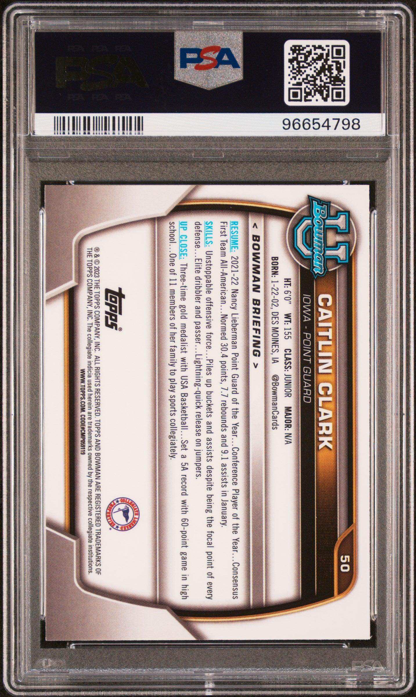 2022 Bowman Chrome University Caitlin Clark #50 PSA 10