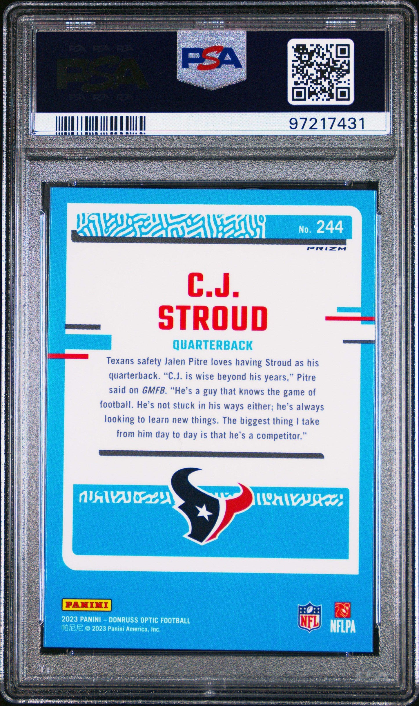 2023 Panini Donruss Optic CJ Stroud #244 Teal Velocity PSA