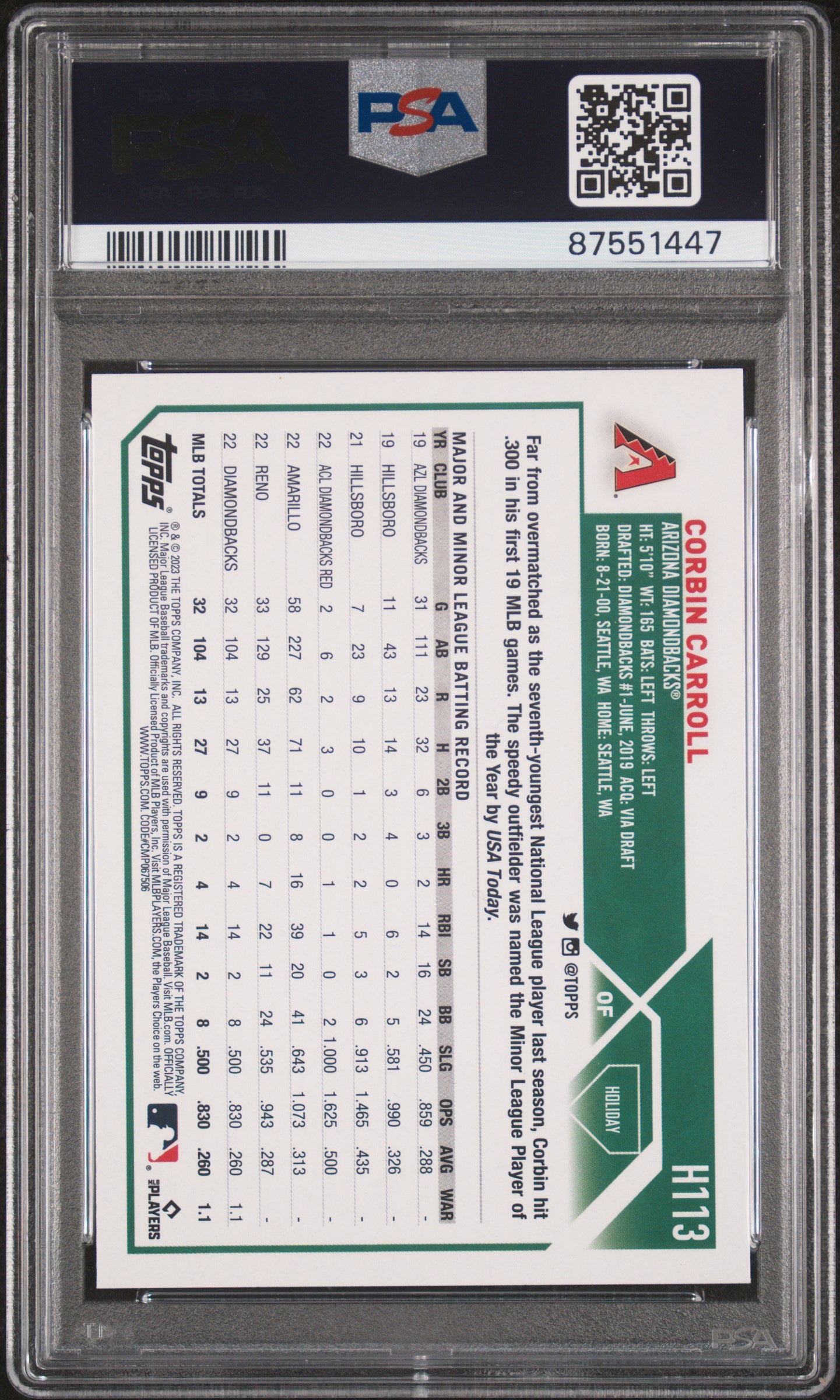 2023 Topps Holiday Corbin Carroll #H113 Metallic PSA 10