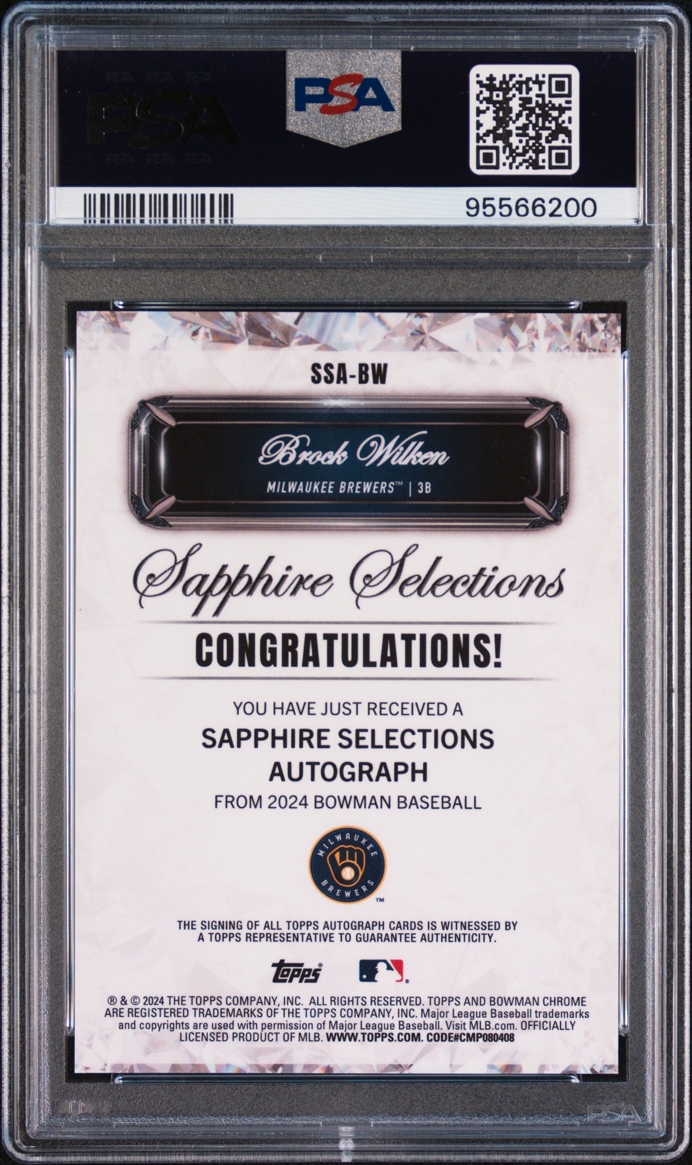 2024 Bowman Sapphire Edition Sapphire Selections Autographs Brock Wilken #BW PSA 10