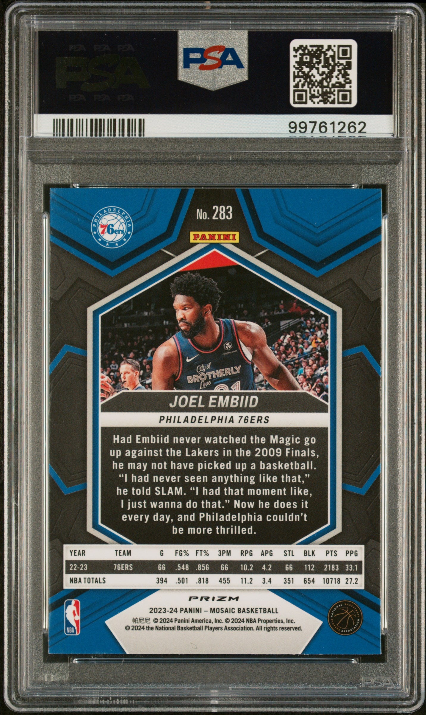 2023 Panini Mosaic Joel Embiid #283 White Sparkle PSA 10