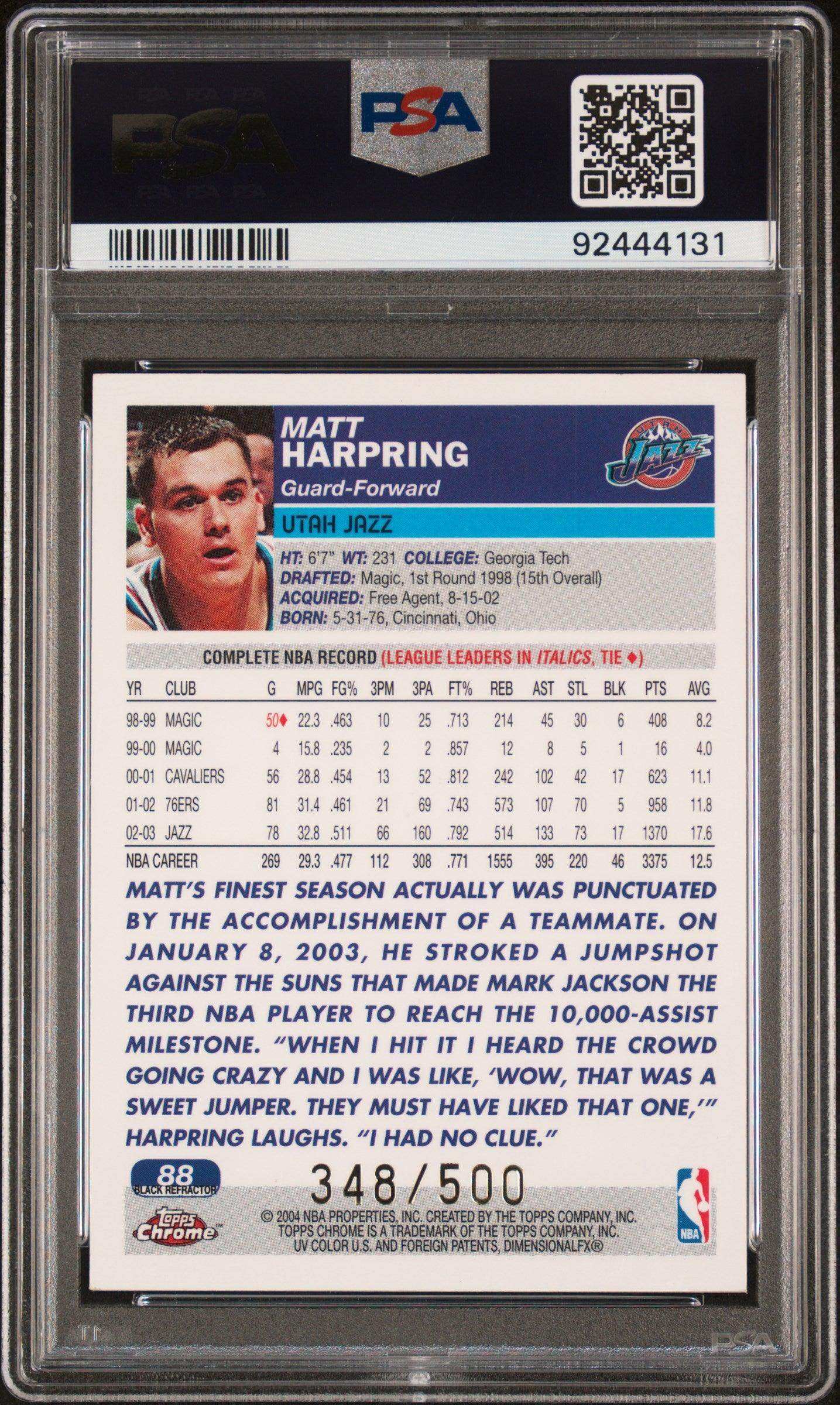 2003 Topps Chrome Matt Harpring #88 Black Refractor PSA 8