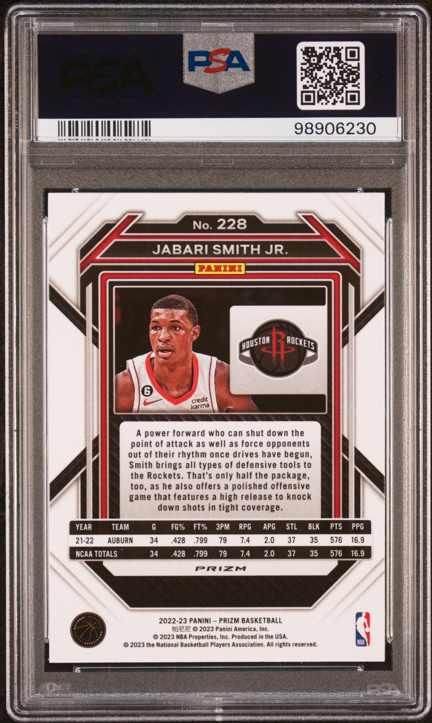 2022 Panini Prizm Jabari Smith JR. #228 Silver PSA 10