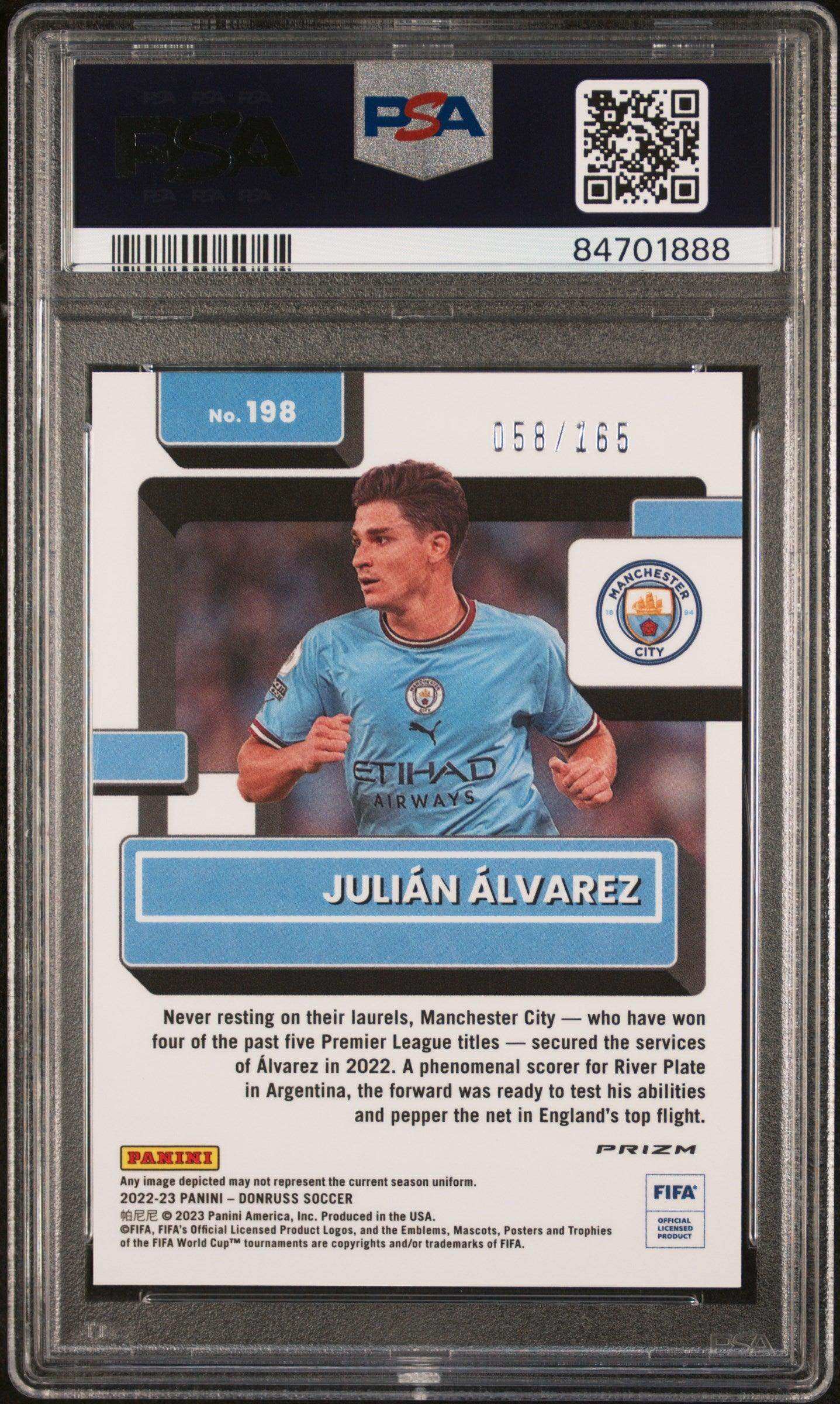 2022 Panini Donruss FIFA Julian Alvarez #198 Optic Red PSA 10