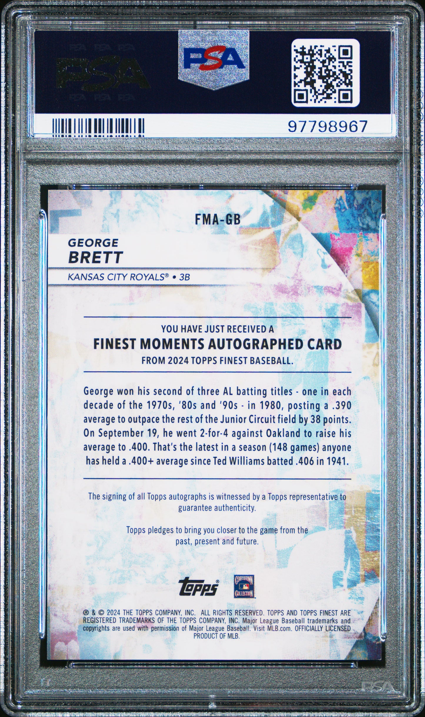 2024 Topps Finest Finest Moments Autographs George Brett #FMAGB Black Ref PSA 10