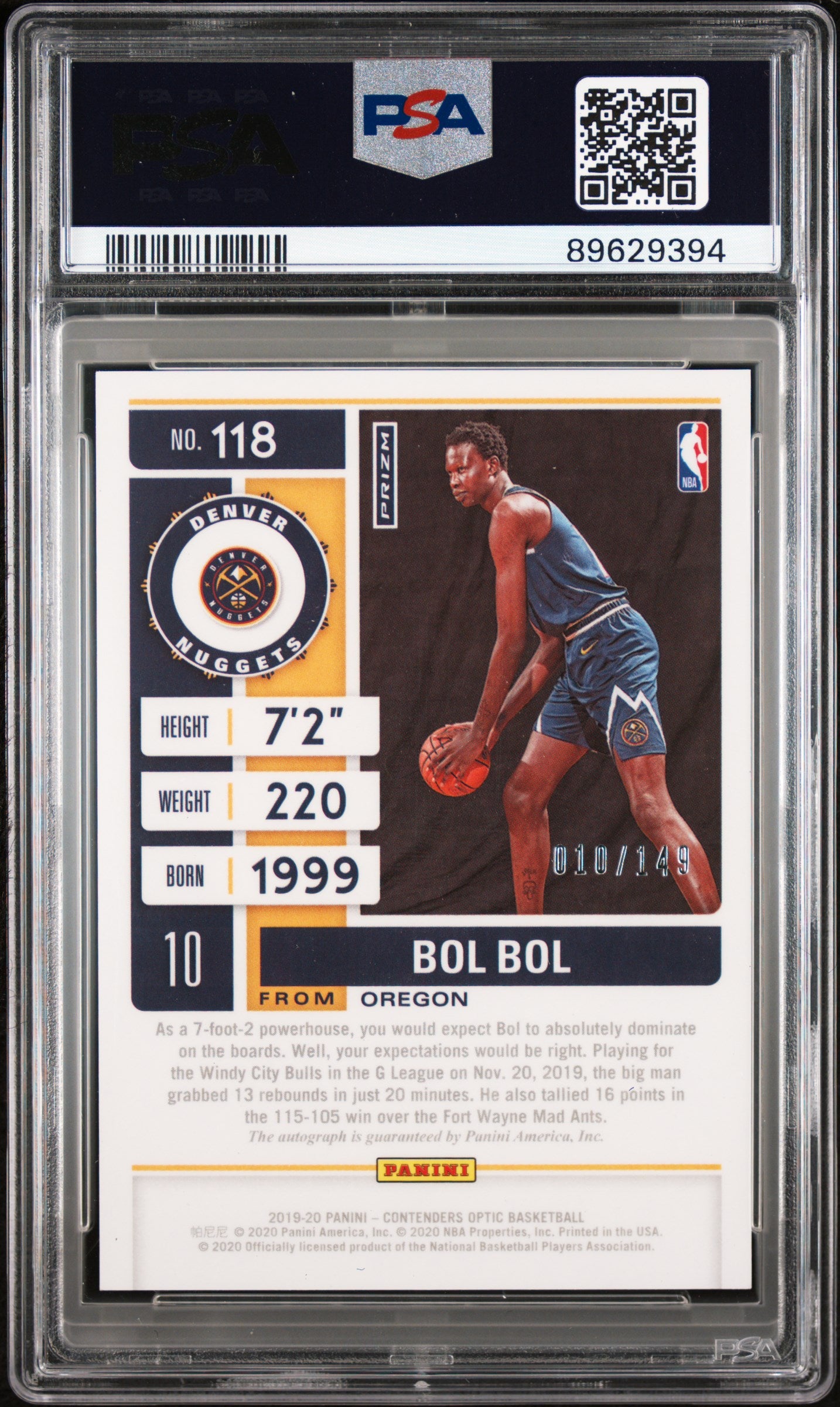 2019 Panini Contenders Optic Bol Bol #118 Autograph Red PSA 8 Auto 10