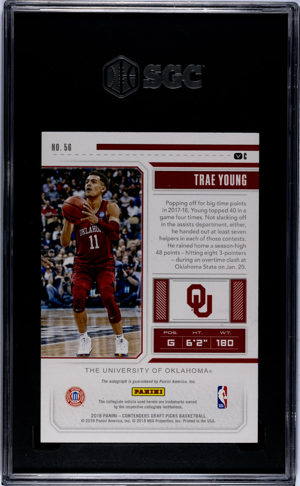 2018 Panini Contenders Trae Young #56 Autograph , Var. Playoff Ticket SGC 9.5 Auto 10