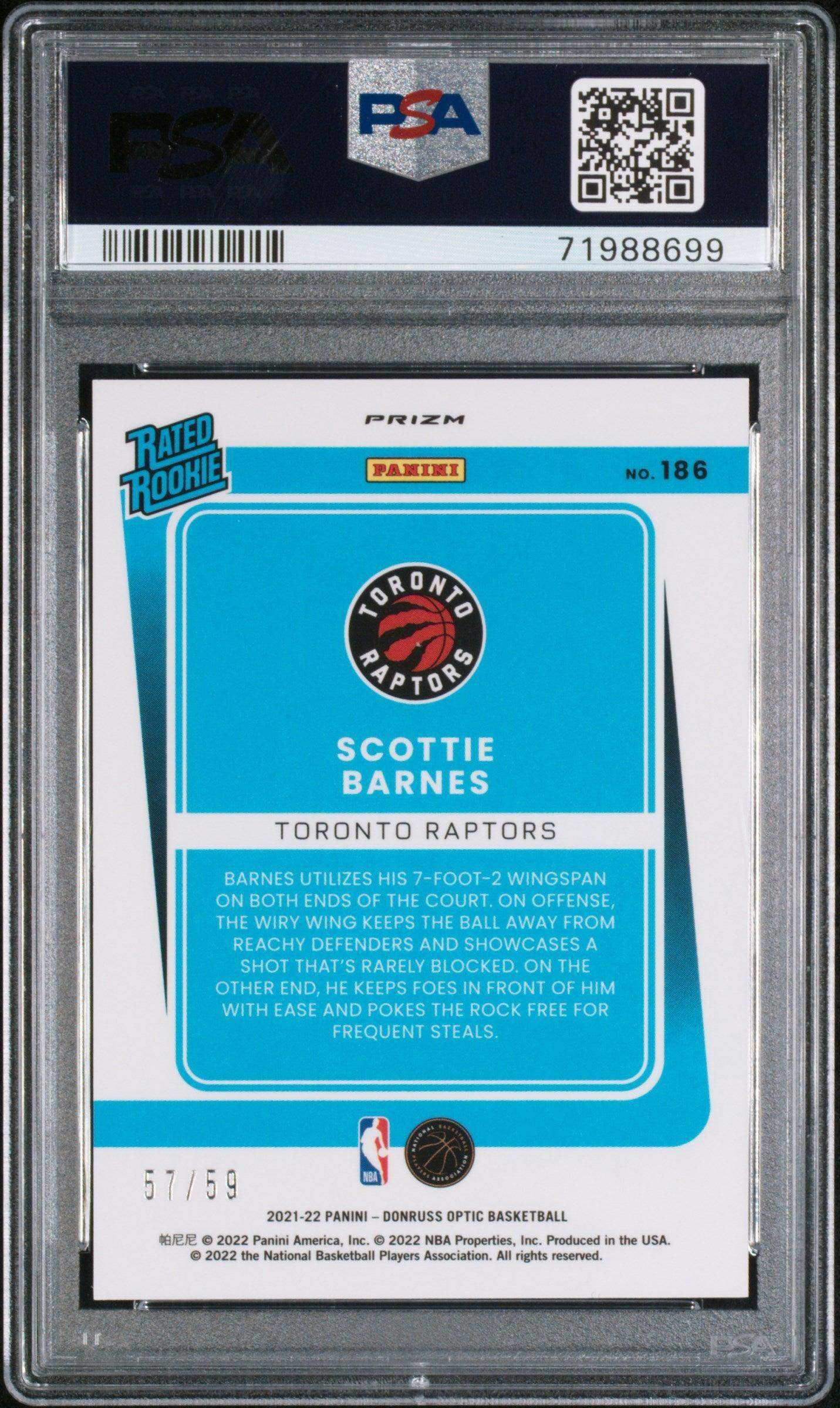 2021 Panini Donruss Optic Scottie Barnes #186 Blue PSA 9