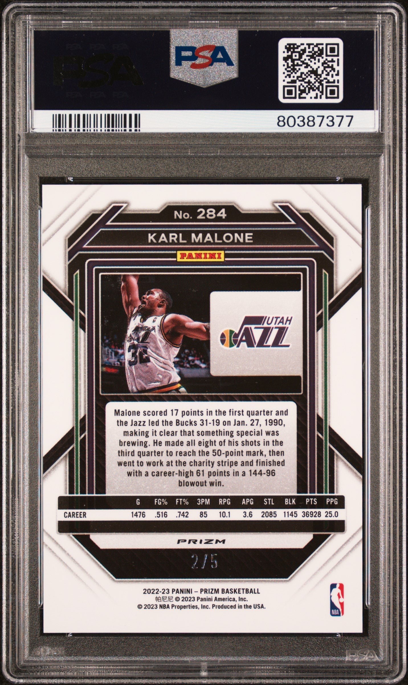 2022 Panini Prizm Karl Malone #284 Neon Green Fast Break PSA 9