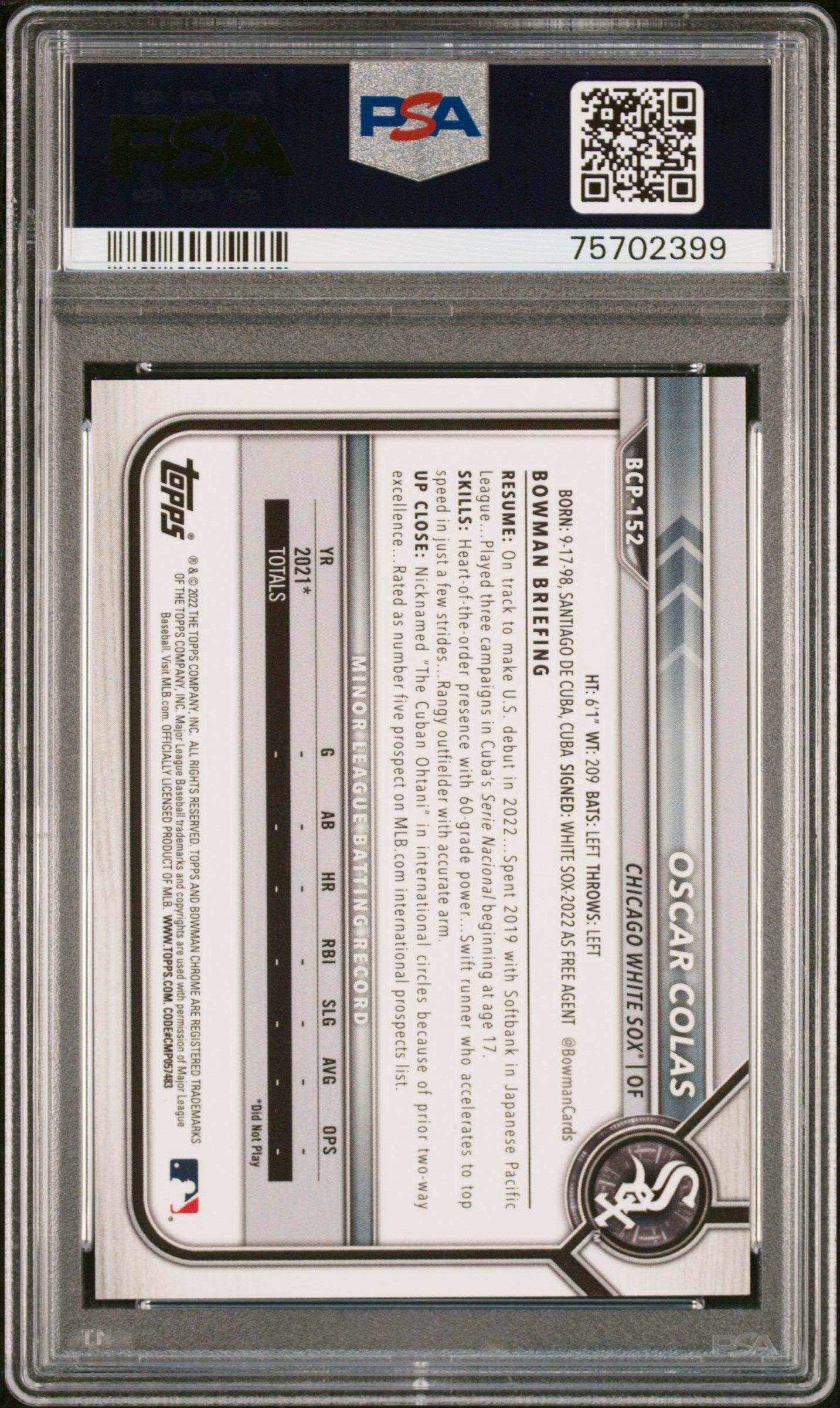 2022 Bowman Chrome Sapphire Edition Prospects Oscar Colas #BCP152 PSA 9