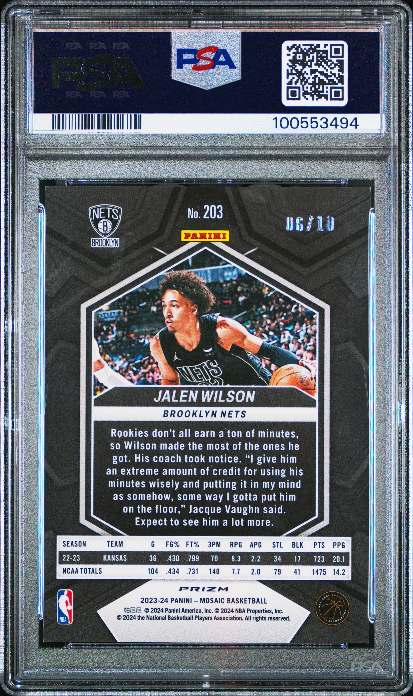 2023 Panini Mosaic Jalen Wilson #203 Gold PSA 9