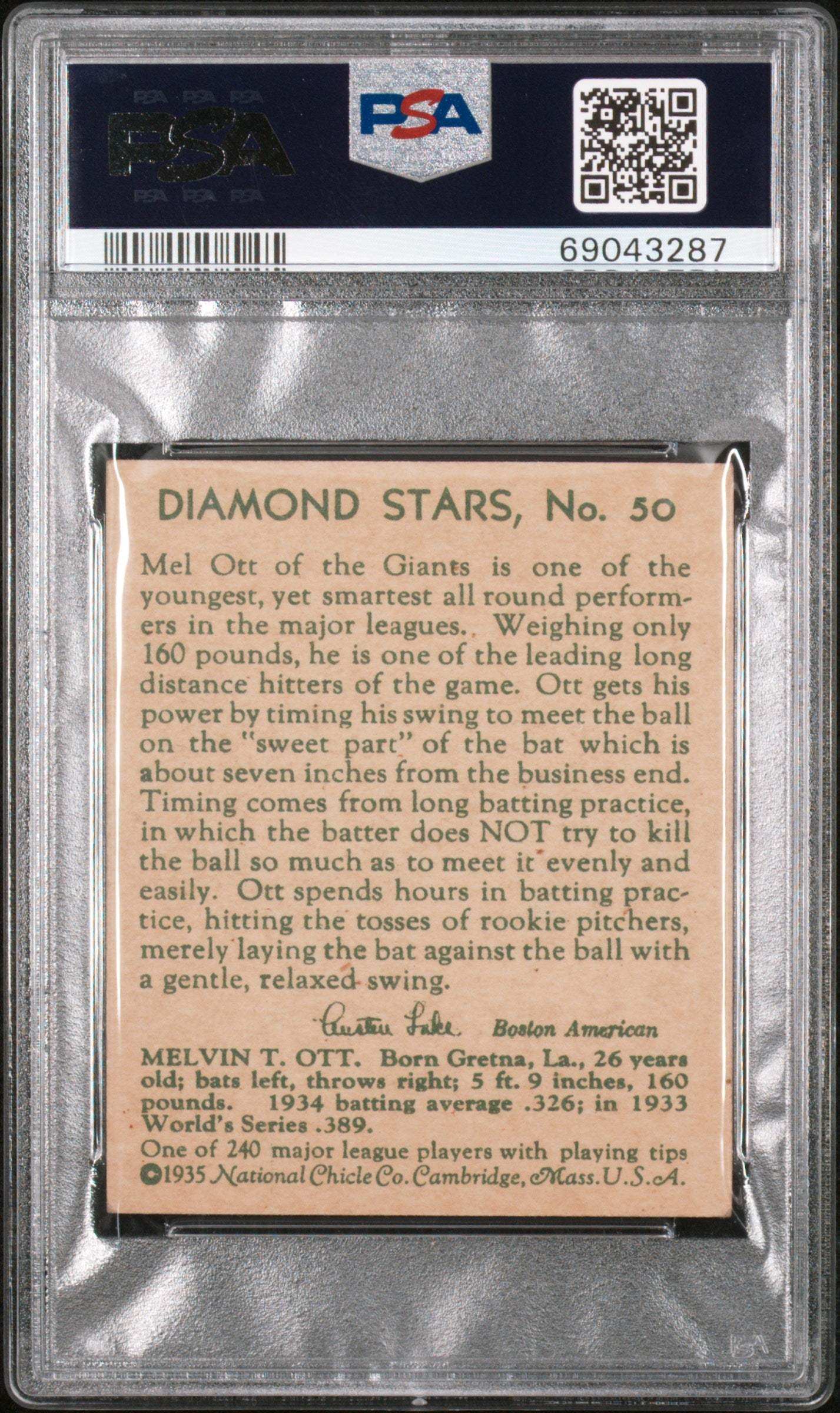 1935 Diamond Stars Mel Ott #50 PSA 5