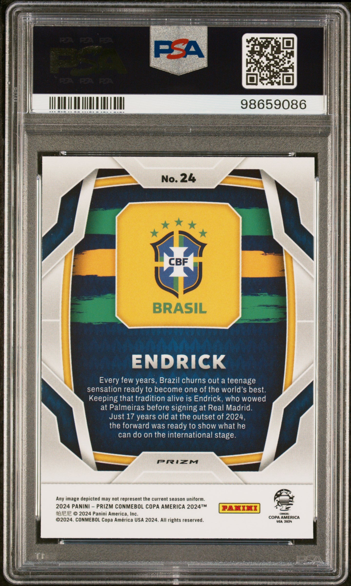 2024 Panini Prizm Conmebol Copa America Endrick #24 Green Ice PSA 10