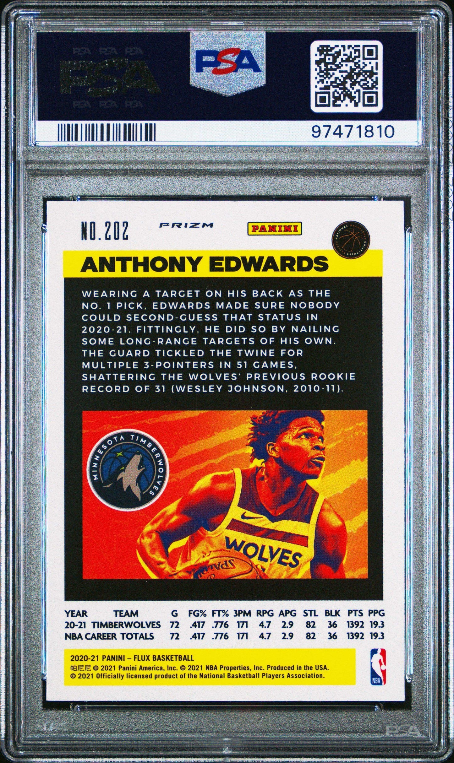 2020 Panini Flux Anthony Edwards #202 Pulsar PSA 10