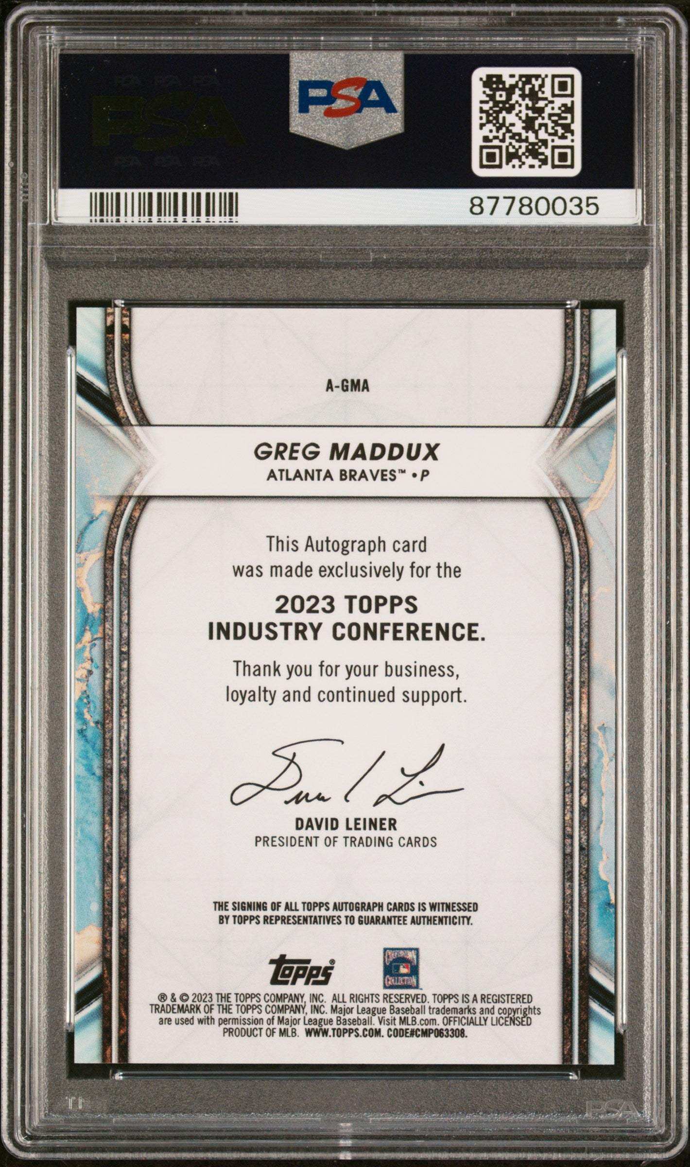 2023 Topps Industry Conference Autograph Greg Maddux #GMA Platinum 1 1 PSA 10