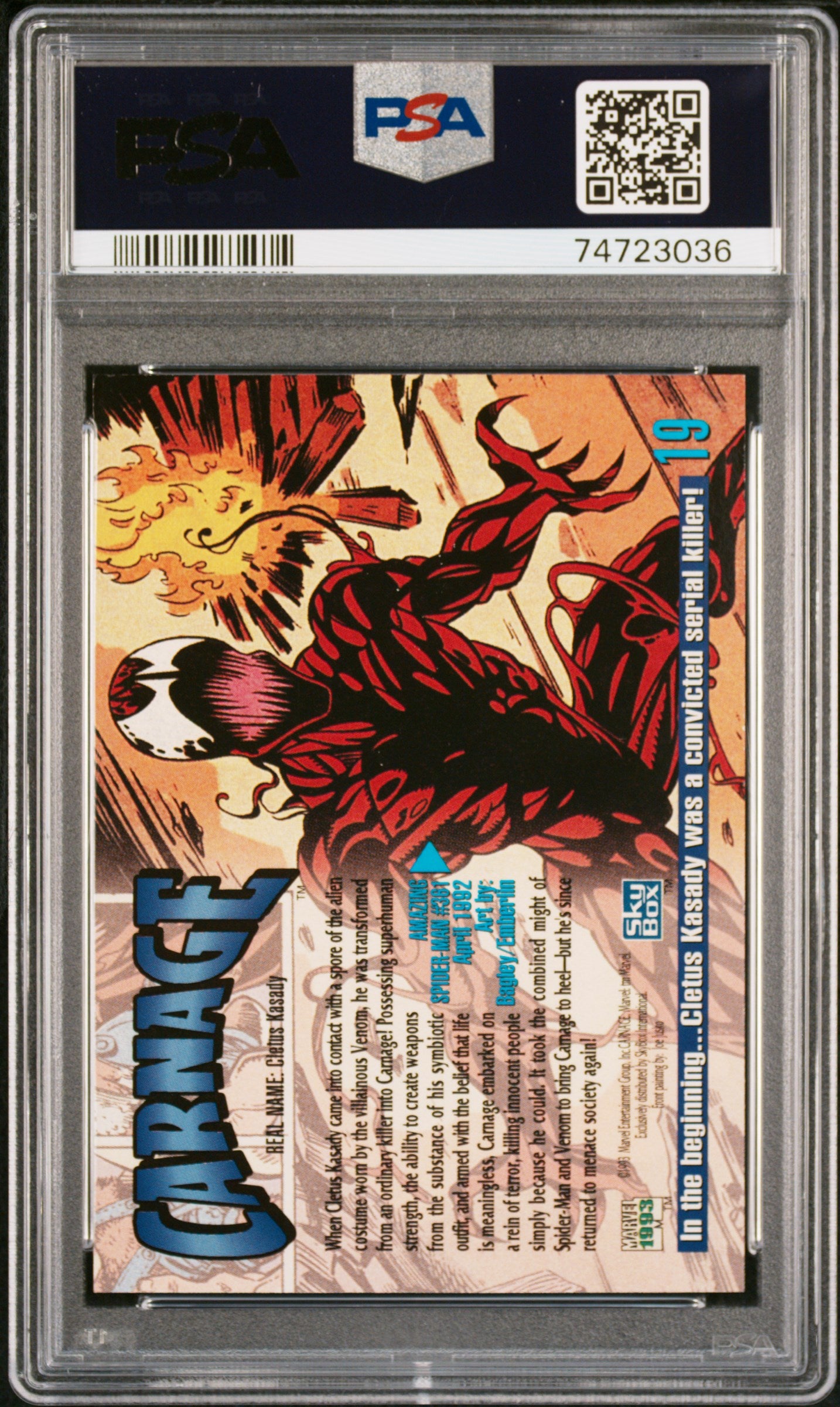 1993 Marvel Masterpieces Carnage #19 PSA 10