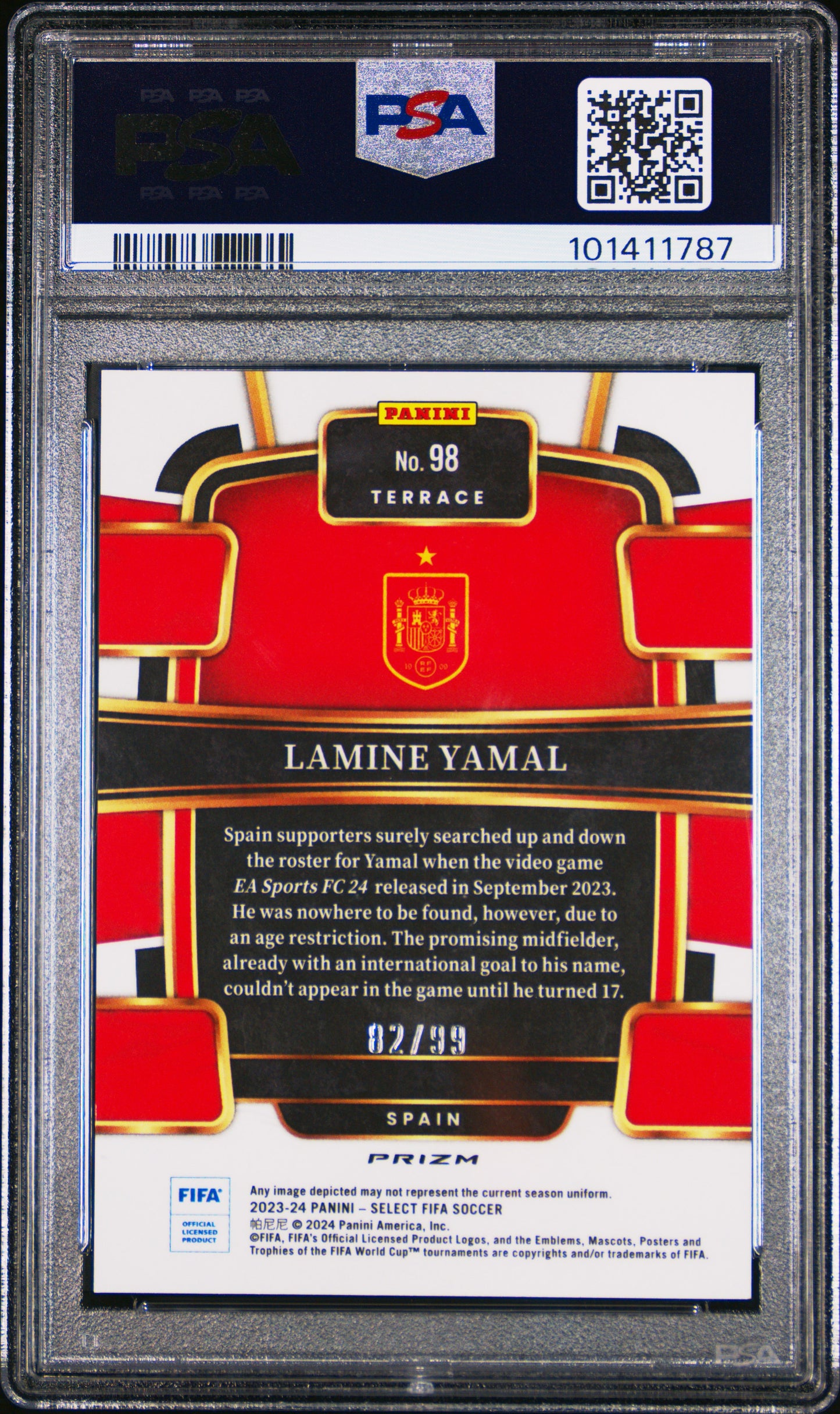 2023-24 Panini Select FIFA Lamine Yamal #98 Winter Camo PSA 9