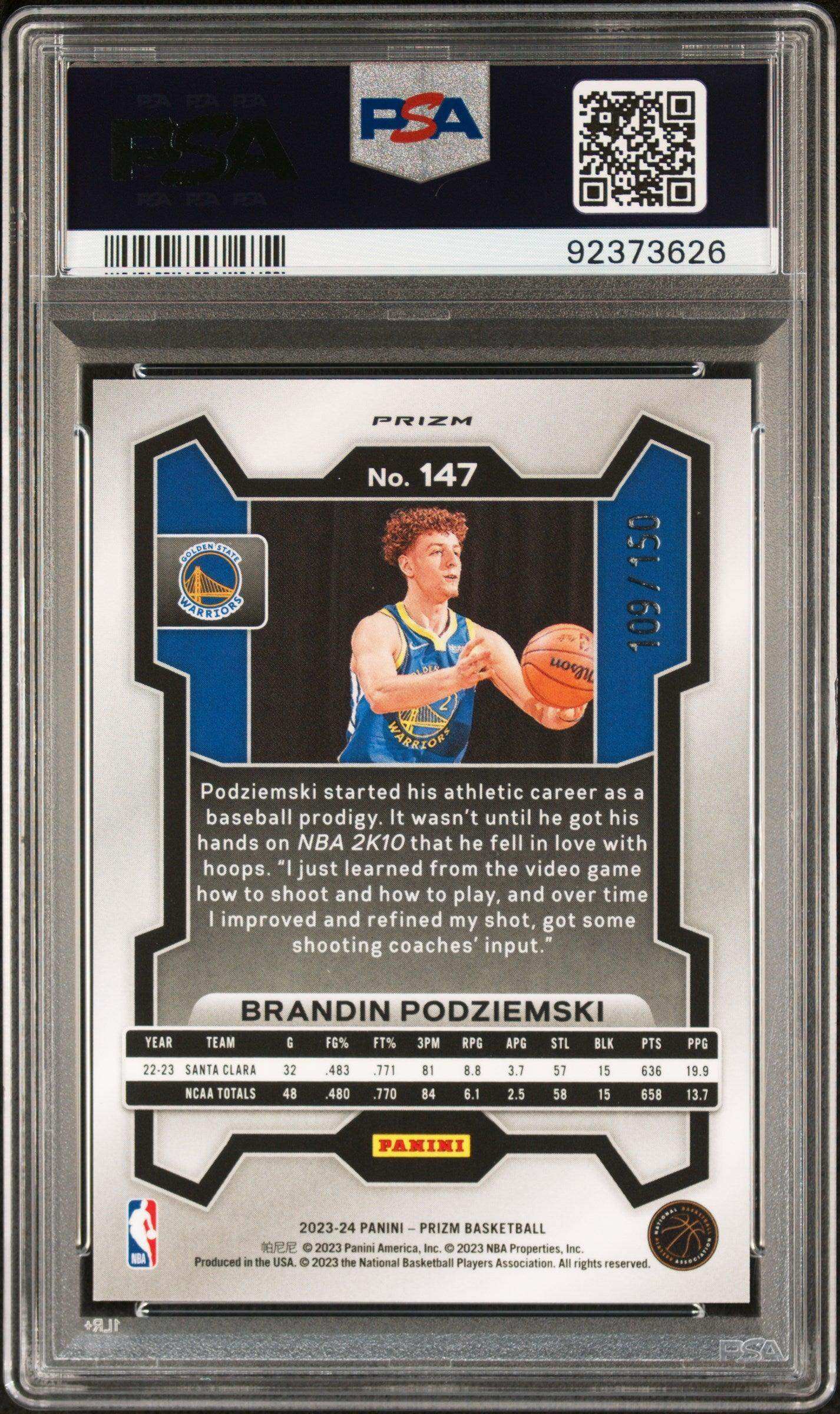 2023 Panini Prizm Brandin Podziemski #147 Blue Fast Break PSA 10