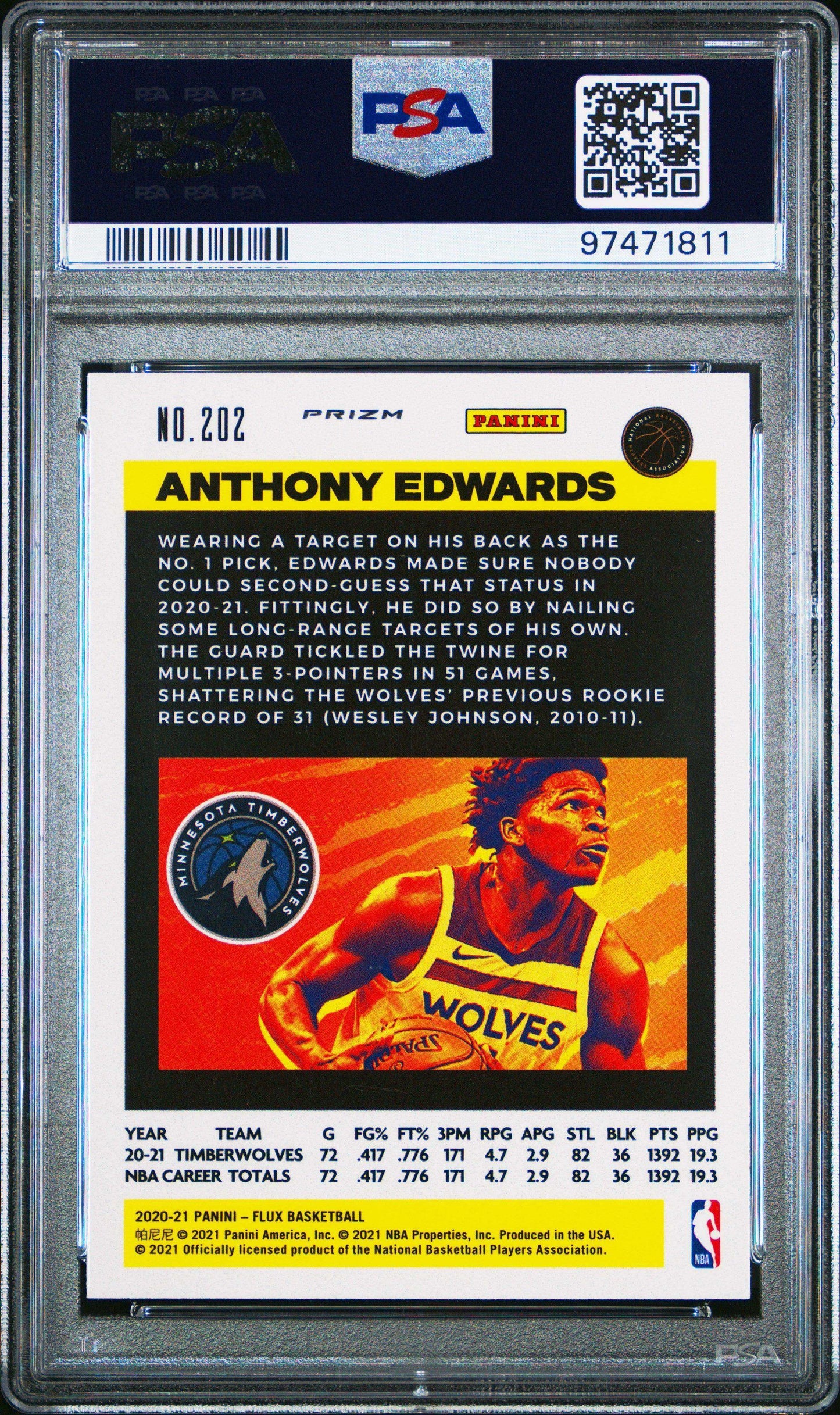 2020 Panini Flux Anthony Edwards #202 Pulsar PSA 10