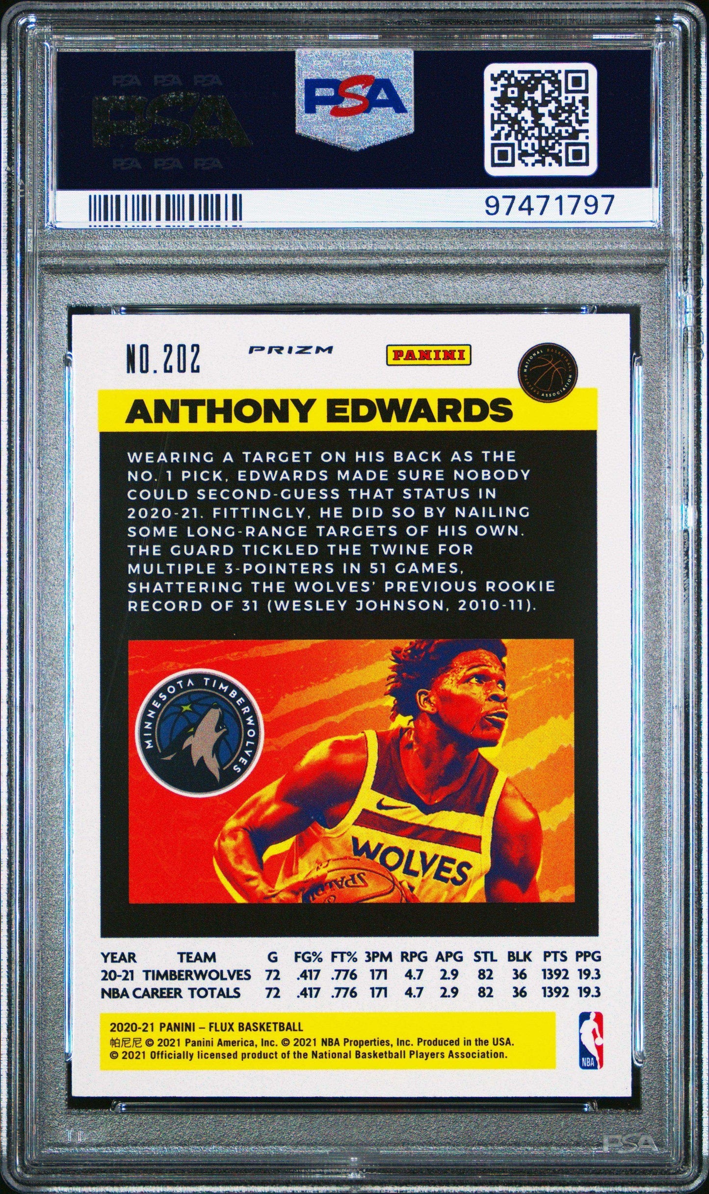 2020 Panini Flux Anthony Edwards #202 Pulsar PSA 10