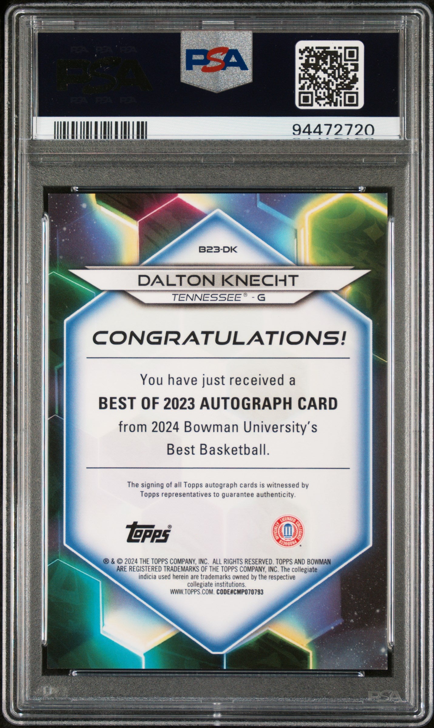 2023 Bowman University Best Best Of 2023 Autographs Dalton Knecht #B23DK PSA 10