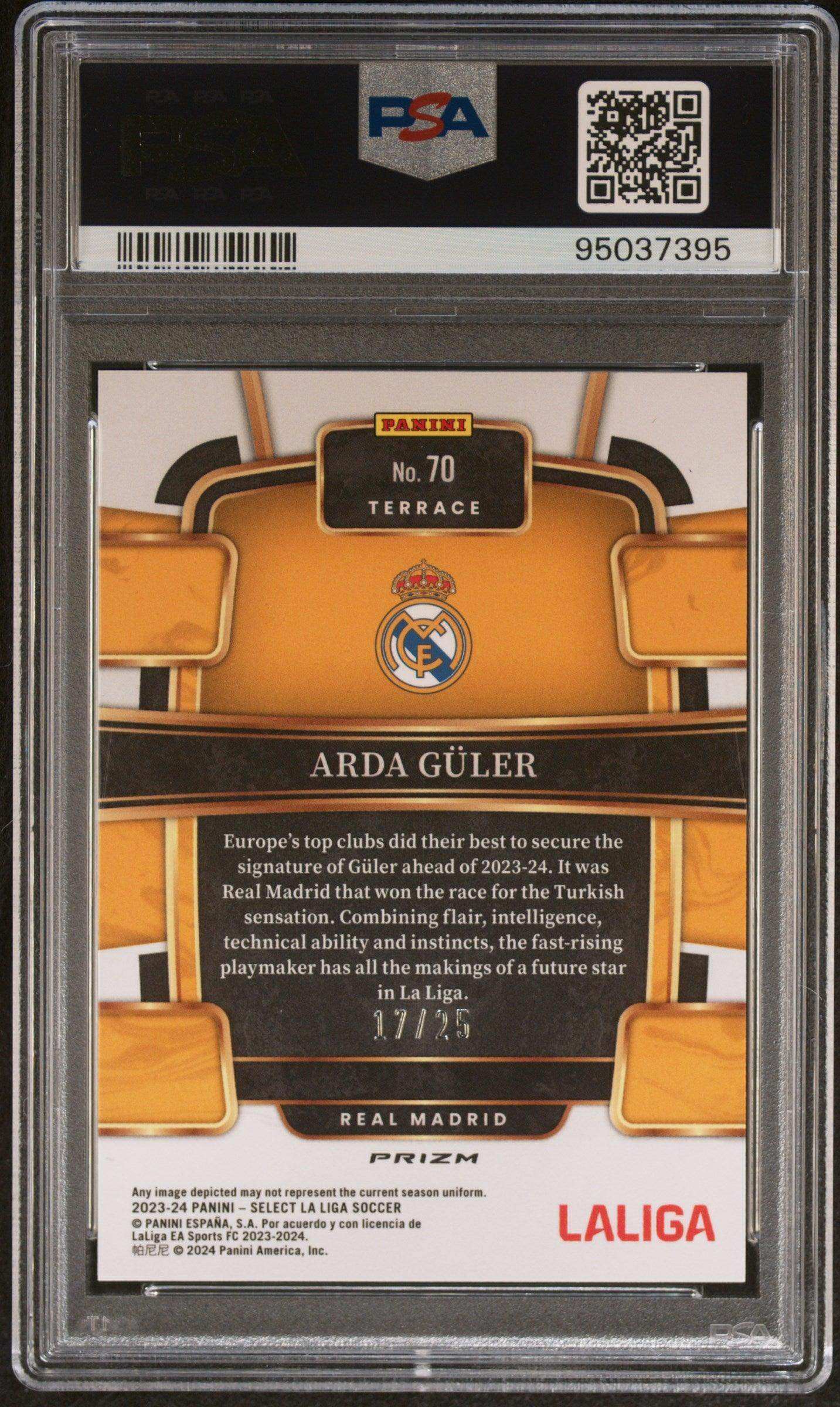 2023-24 Panini Select La Liga Arda Guler #70 Zebra PSA 9