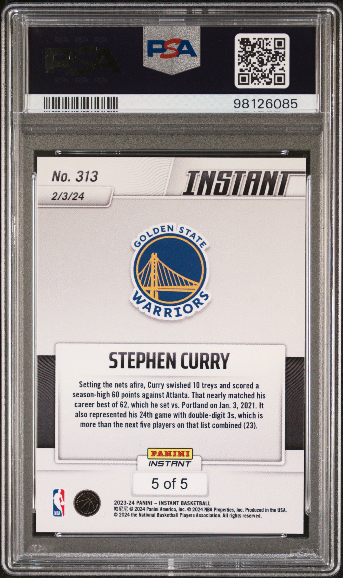 2023 Panini Instant Stephen Curry #313 Versicolor PSA 10