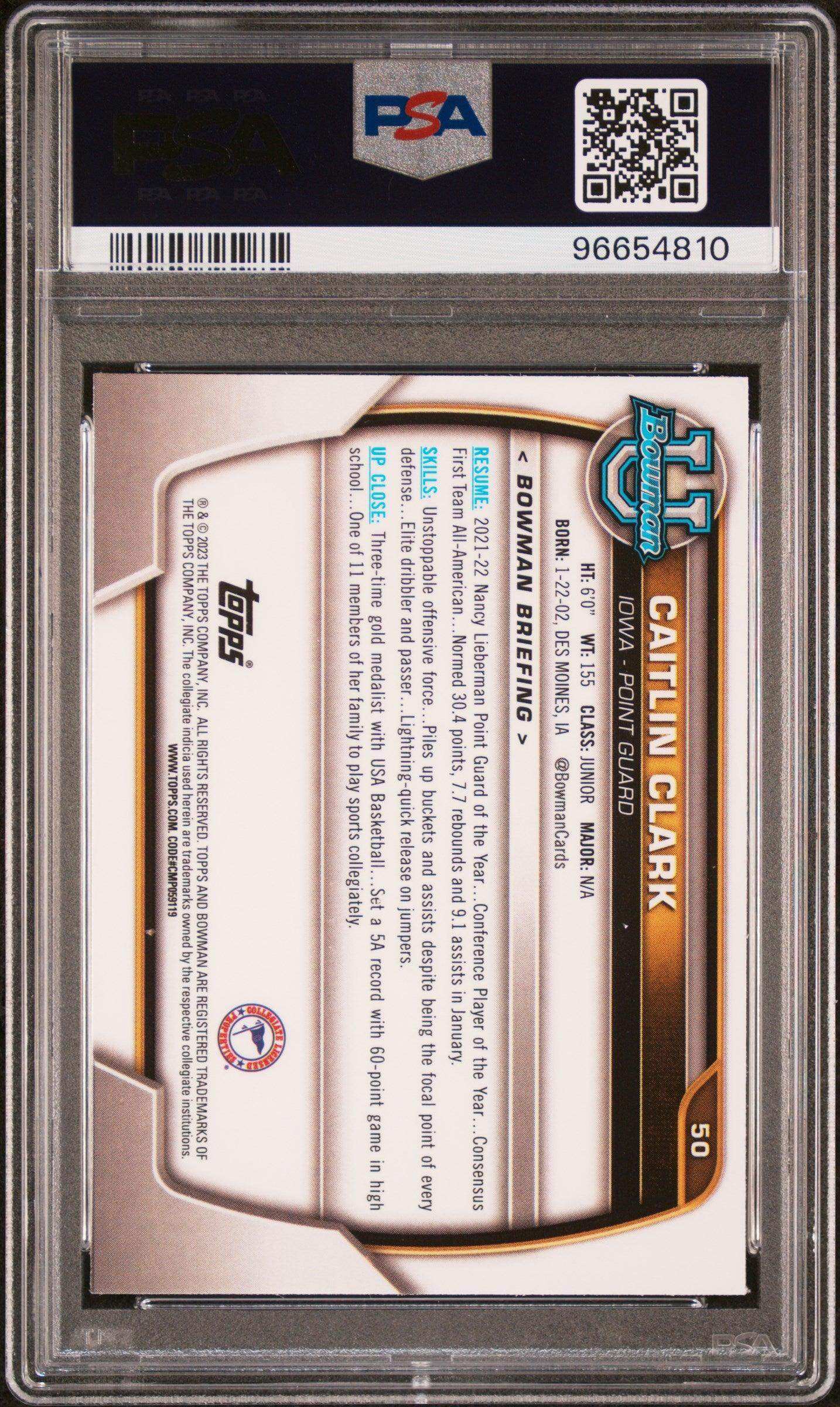 2022 Bowman Chrome University Caitlin Clark #50 PSA 9