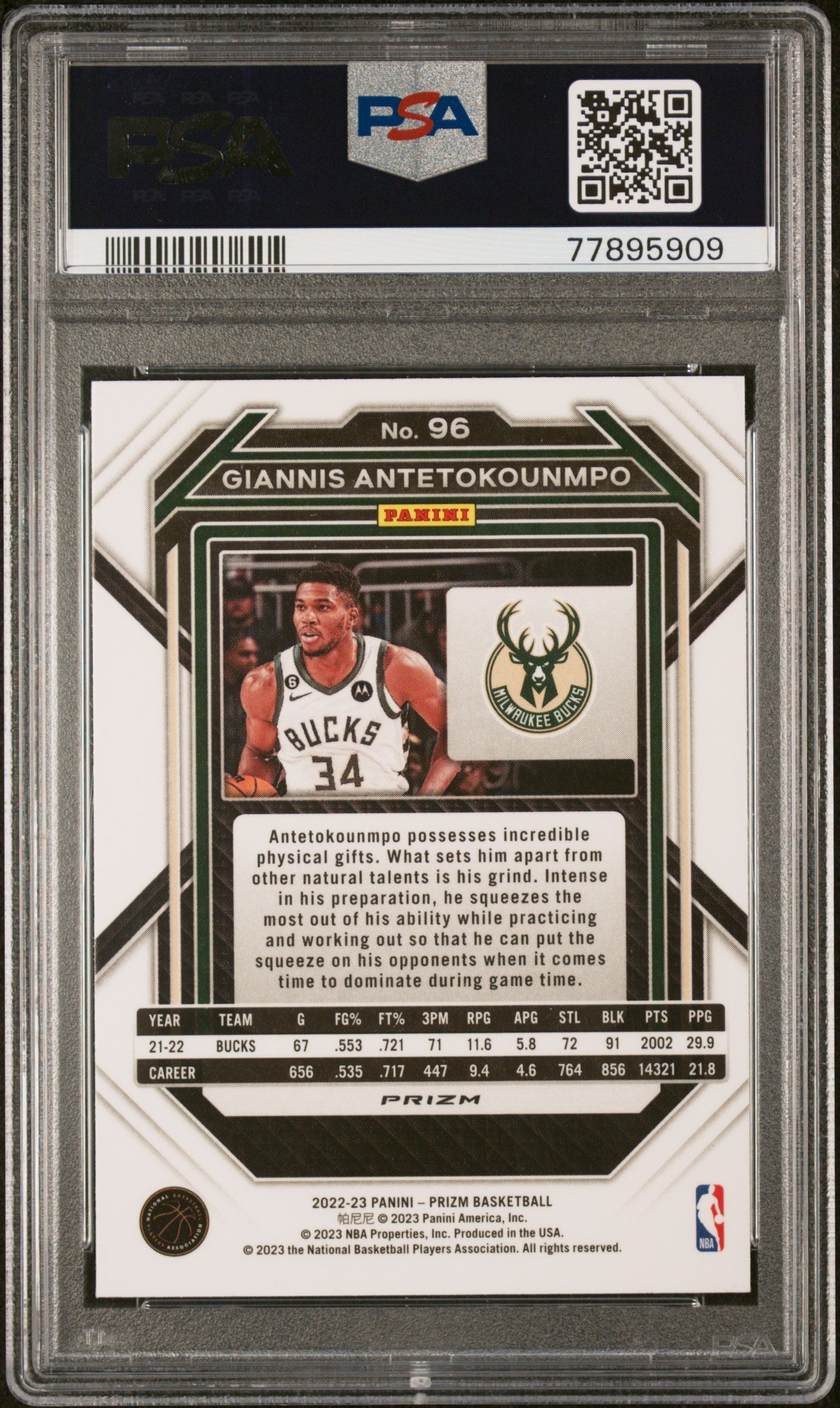 2022 Panini Prizm Giannis Antetokounmpo #96 Green Ice PSA 10