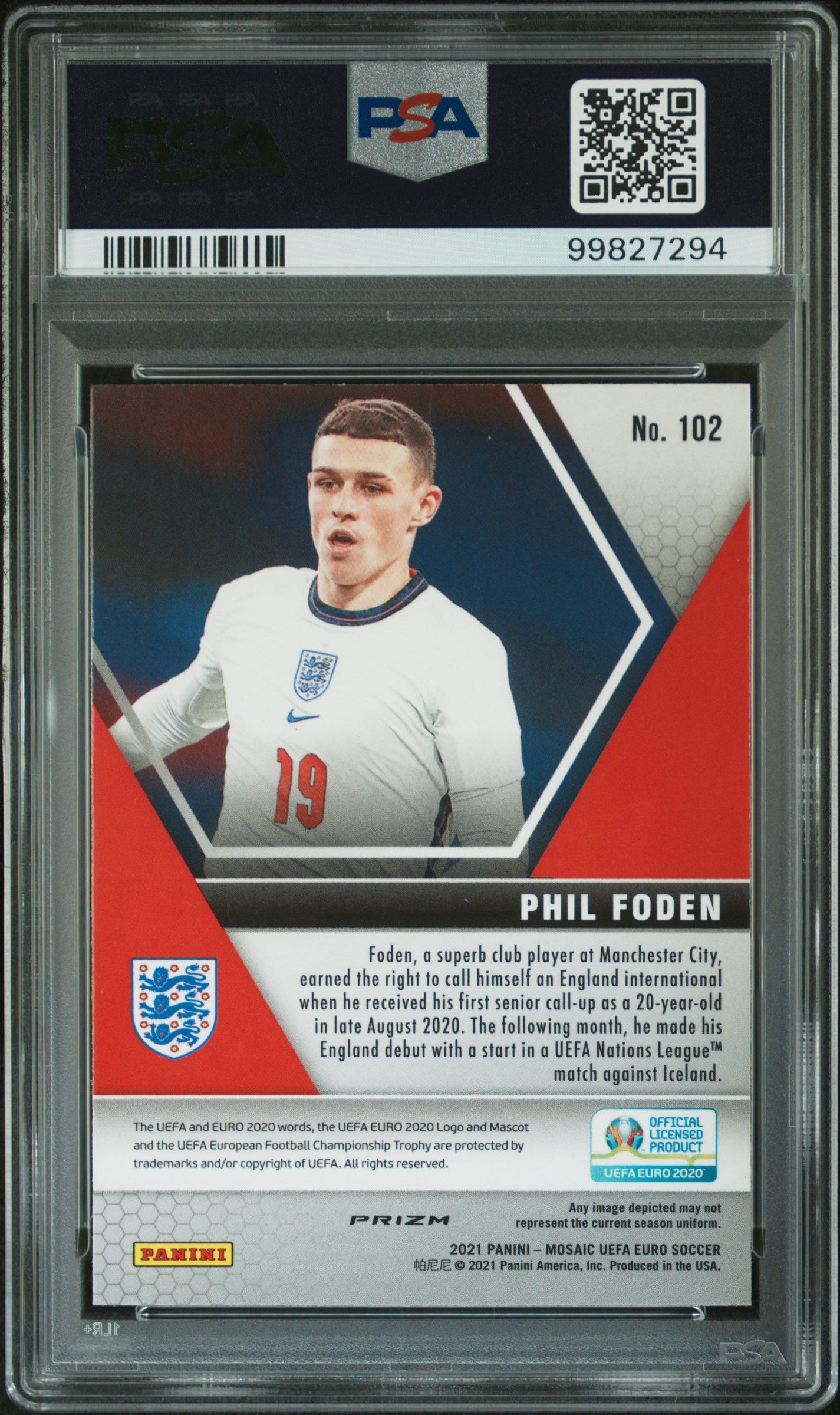 2020 Panini Mosaic UEFA Euro 2020 Phil Foden #102 Peacock Choice PSA 10