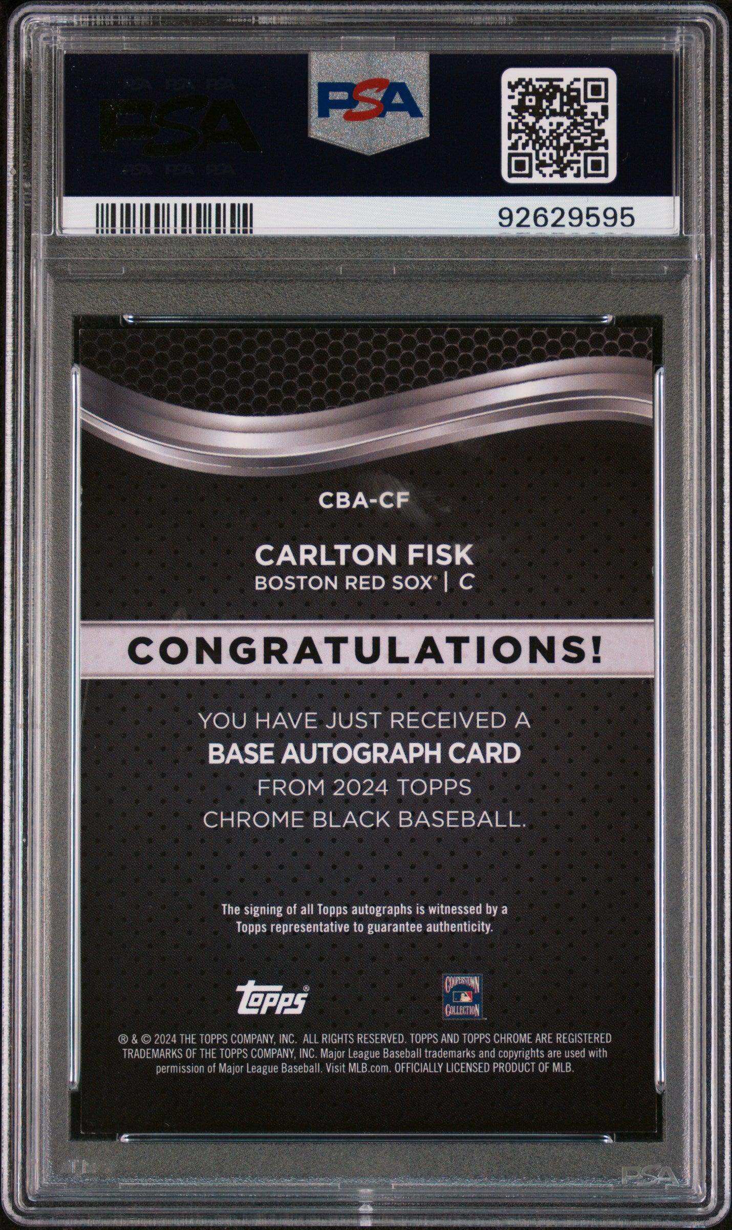 2024 Topps Chrome Black Autographs Carlton Fisk #CF Autograph Superfractor 1 1 PSA 8