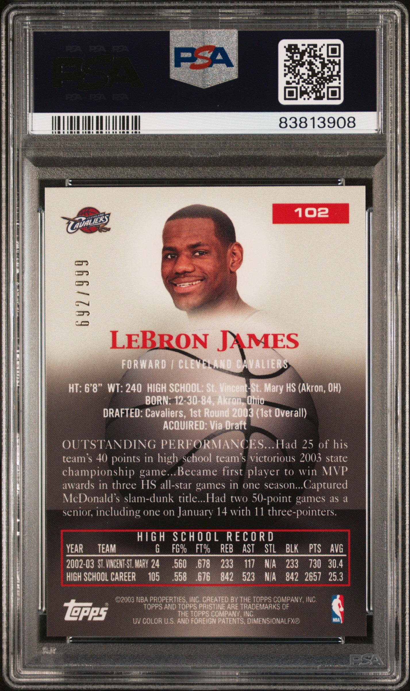 2003 Topps Pristine LeBron James #102 PSA 9