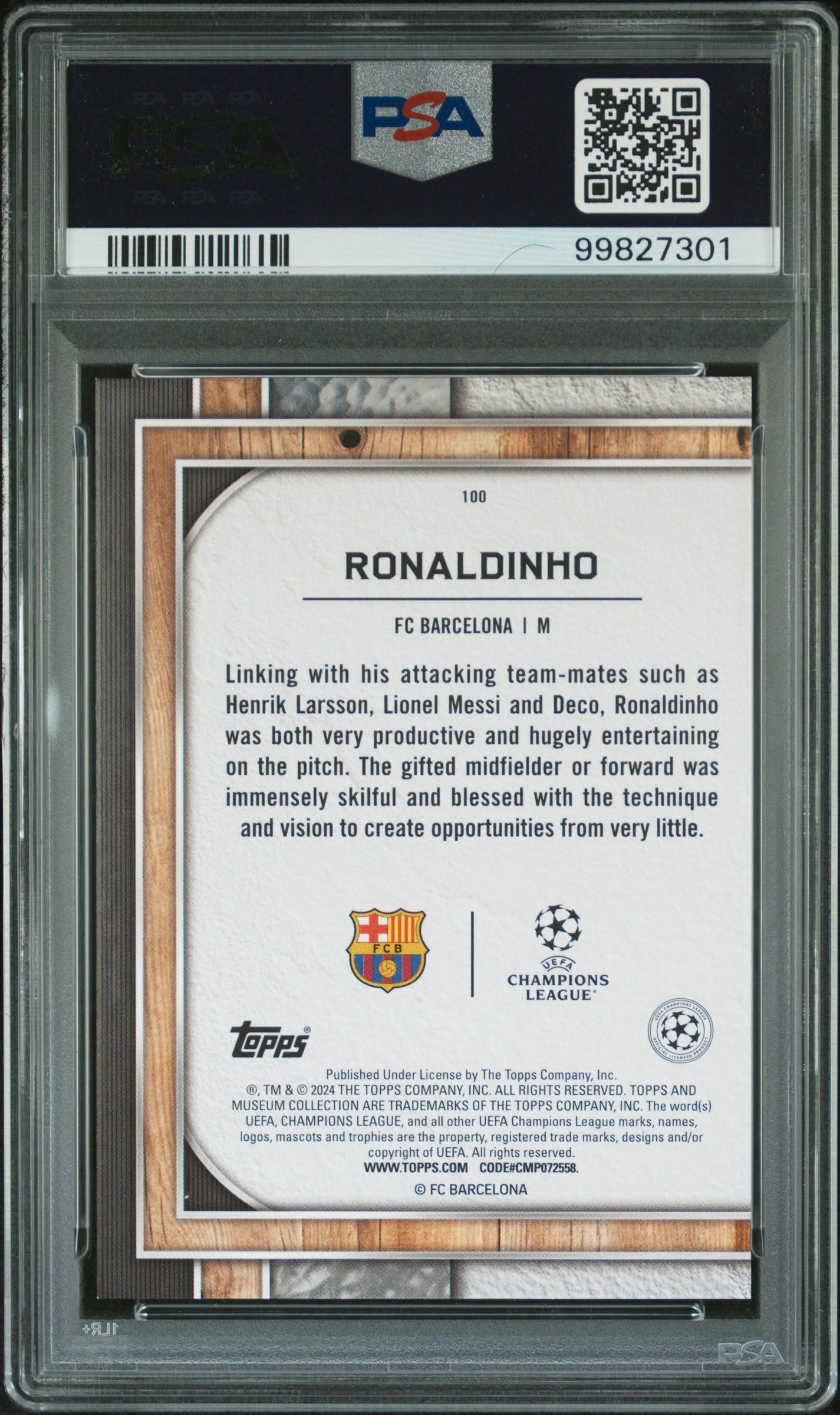 2023-24 Topps Museum Collection UEFA Champions League Ronaldinho #100 Amethyst PSA 9