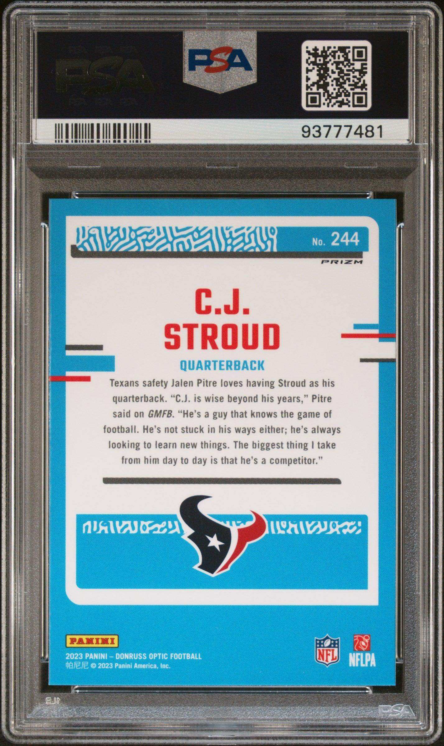 2023 Panini Donruss Optic CJ Stroud #244 Blue Glitter PSA