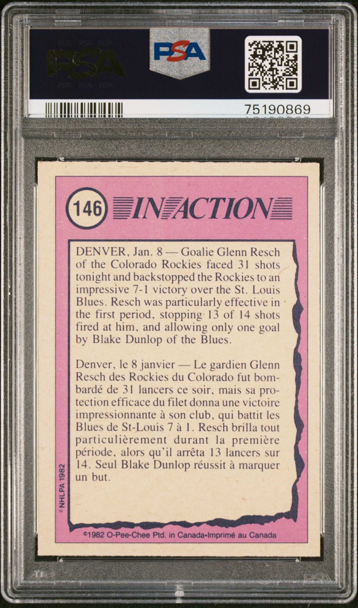 1982 O-Pee-Chee Glenn Resch #146 In Action PSA 9