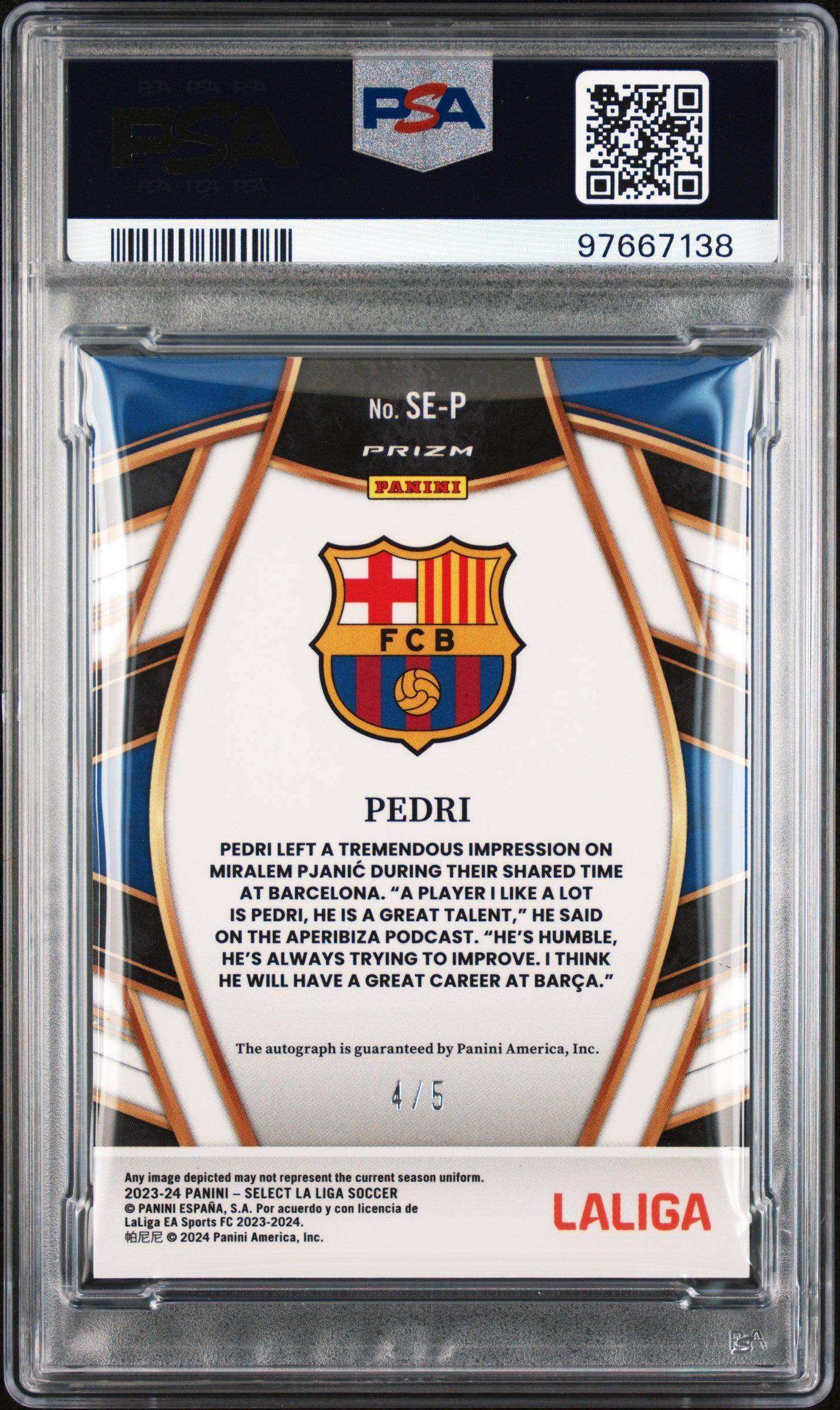 2023-24 Panini Select La Liga Select Signatures Pedri #SEP Select Signature Green PSA